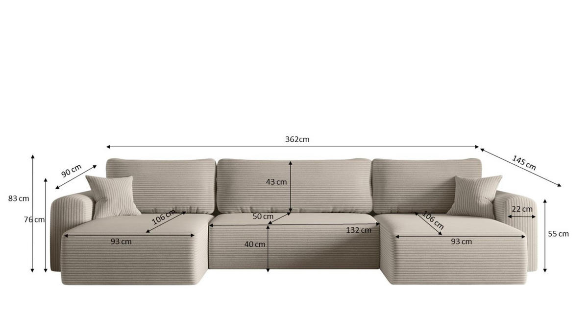 ECKSOFA Mit Schlaffunktion Und Bettkasten U-form CAPRI Poso Beige - Beige, Holz/Textil (145/362cm) - Kaiser Möbel