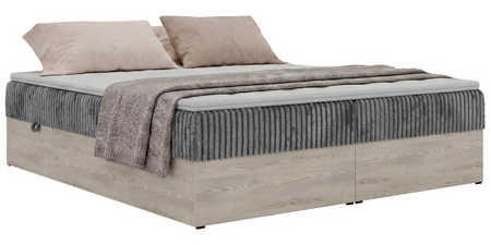 BOXSPRINGBETT NORDIC ZERO 140/200 - Grau Cord - Topper Visco - H4 - Schwarz/Grau, Kunststoff/Textil (140/200cm) - MKS