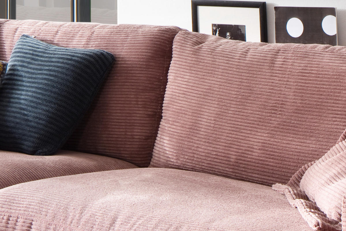 SOFA 3-SITZER MADELINE Pink Cord - Pink/Schwarz, Textil (290/85/127cm) - KAWOLA