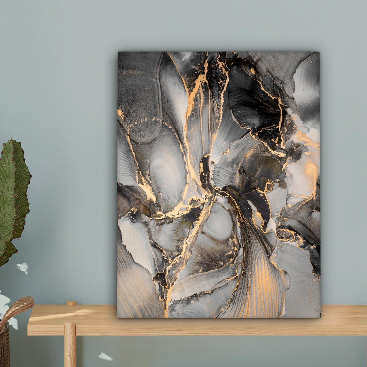 LEINWANDBILD Grau - Luxus - Gold - Marmor 30x40 cm - Dunkelgrau, Textil (30/40cm) - MuchoWow