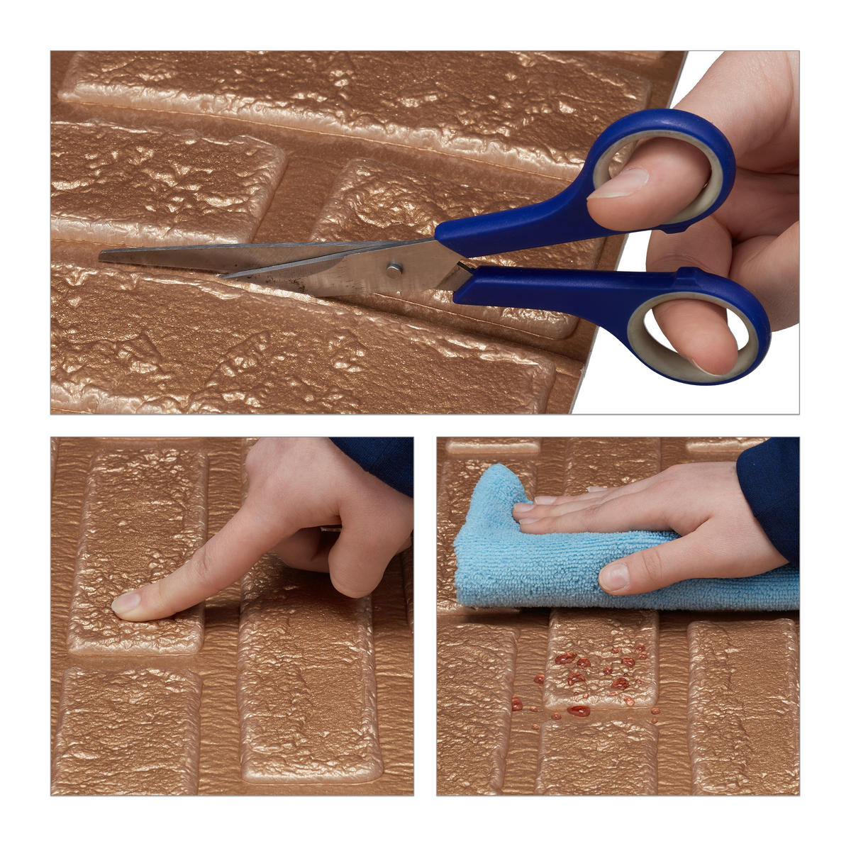 10XSTĚNOVÉ panely - měděná, textil/plast (0.5/70/70cm) - Relaxdays