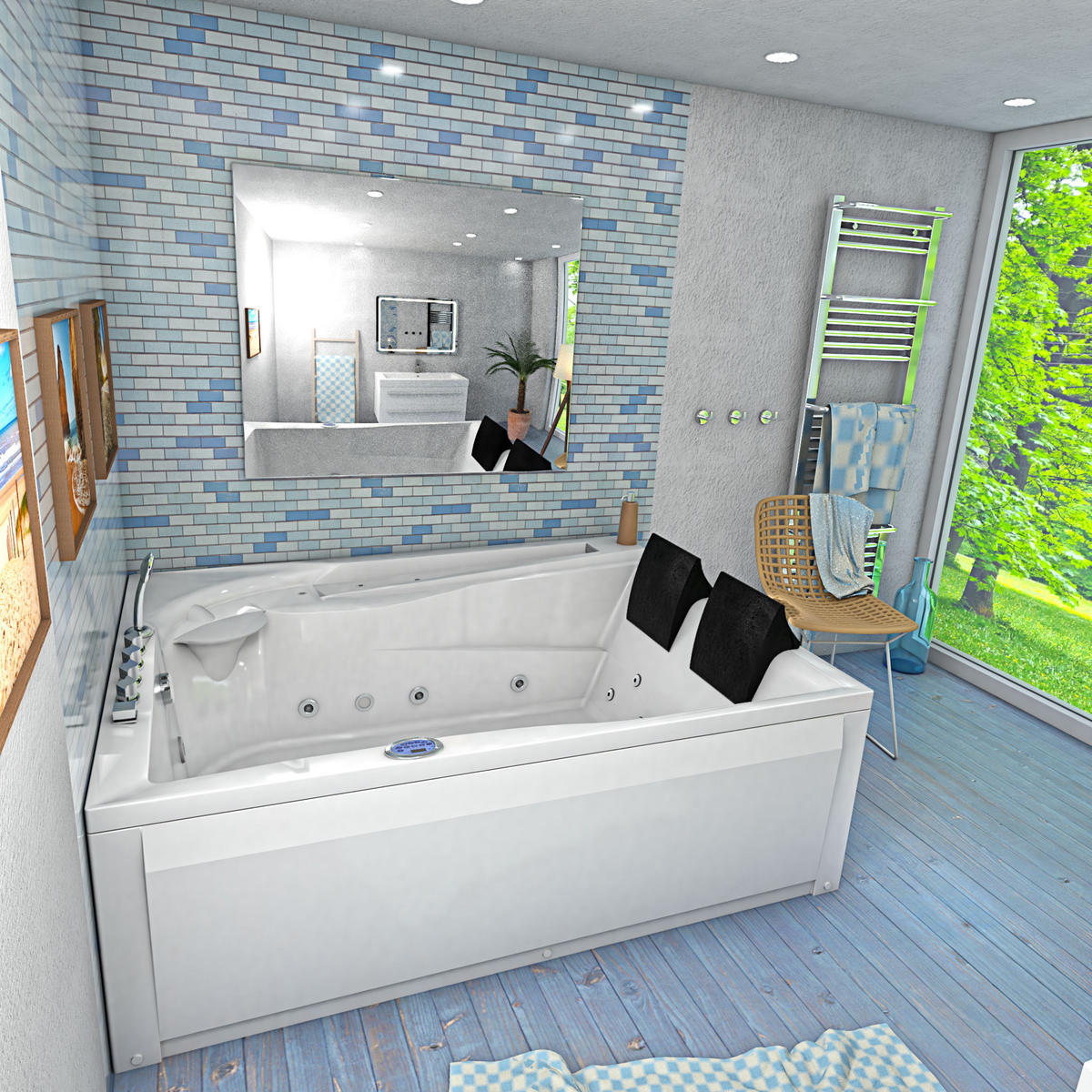 WHIRLPOOL Pool Badewanne Wanne W12HZ-A-ALL 135x180 - Weiß, Glas/Kunststoff (135/70/180cm) - AcquaVapore by Sandra Jentho