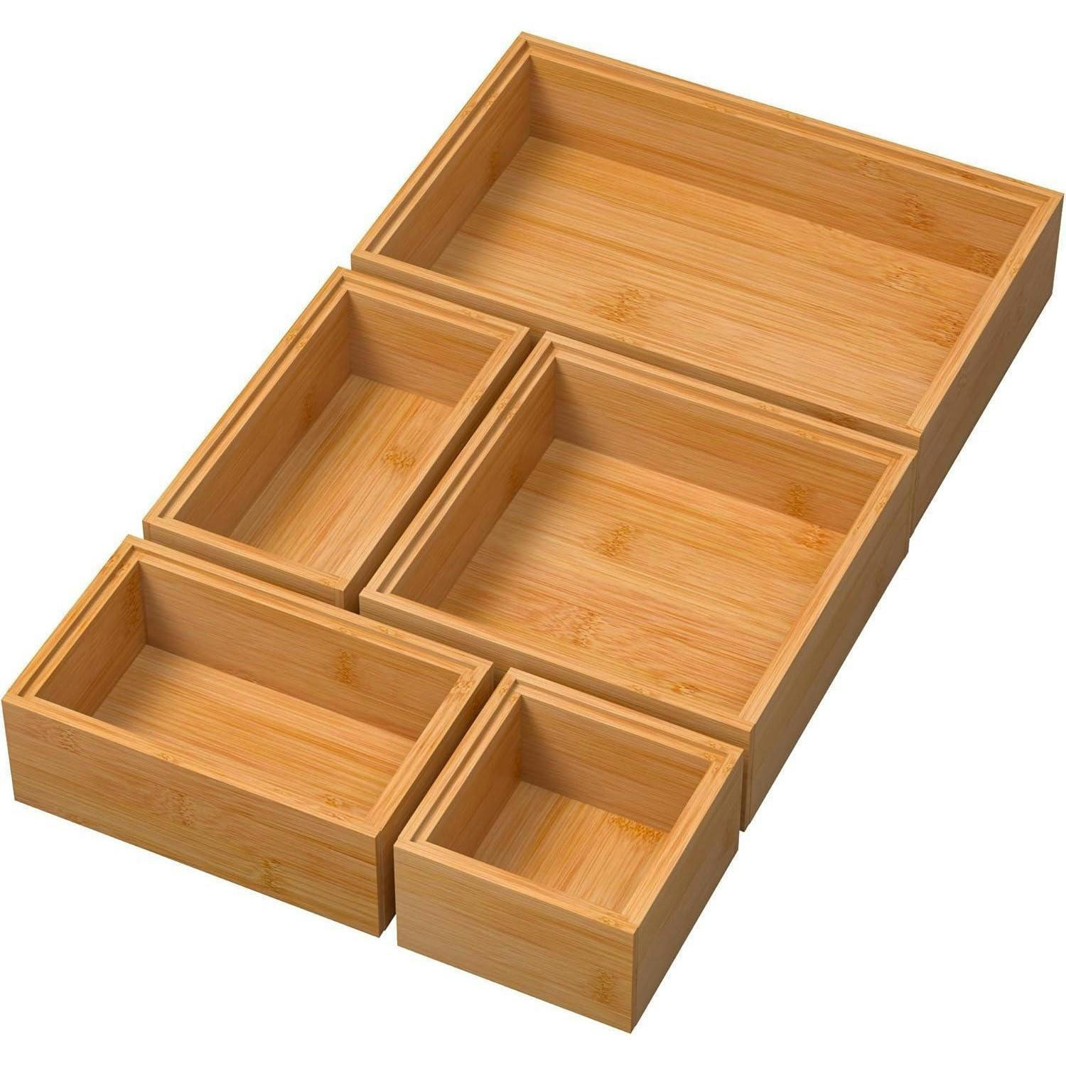 SCHUBLADEN Organizer 5-teiliges Set Bambus Stapelbar Natur - Braun, Naturmaterialien (17.5/6.5/26.5cm)