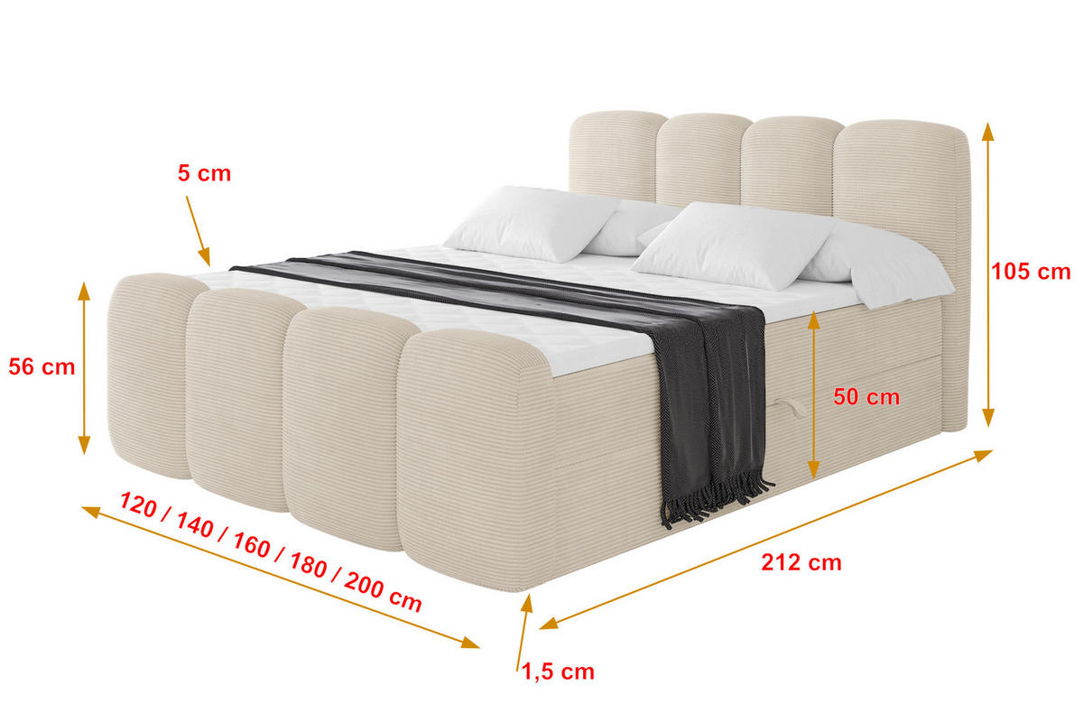 AMERICKÁ postel s matrací H4 a roštem – NINA-Z – 120 × 200 cm – béžová - ecru, kompozitní dřevo (120/200cm) - ALTDECOR