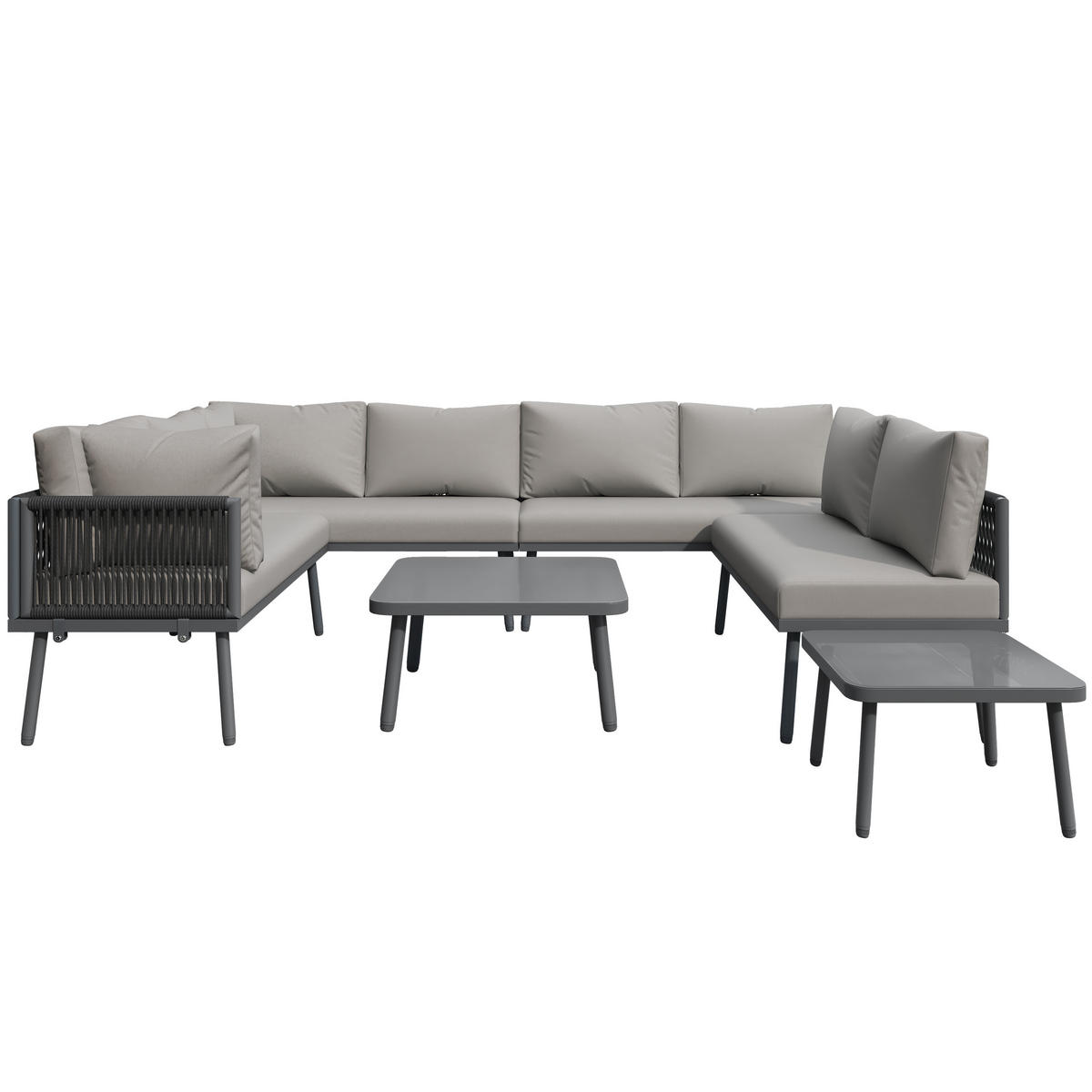 GARTENSOFASET 8-Personen U-Form 2 Tische 4 Zweisitzer wetterfest Grau - Grau, Metall - FLIEKS