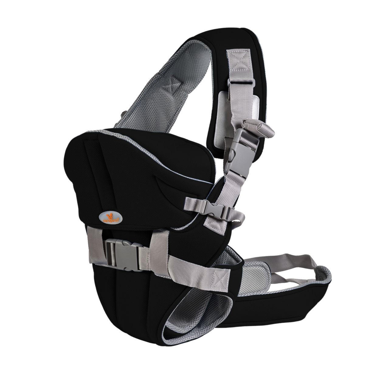BABYTRAGE Carry go 2 in 1 schwarz Bauchtrage, Hüfttrage, abnehmbare Kopfstütze, Stillposition, 13 kg - Schwarz, Textil (24/35/13cm) - Moni