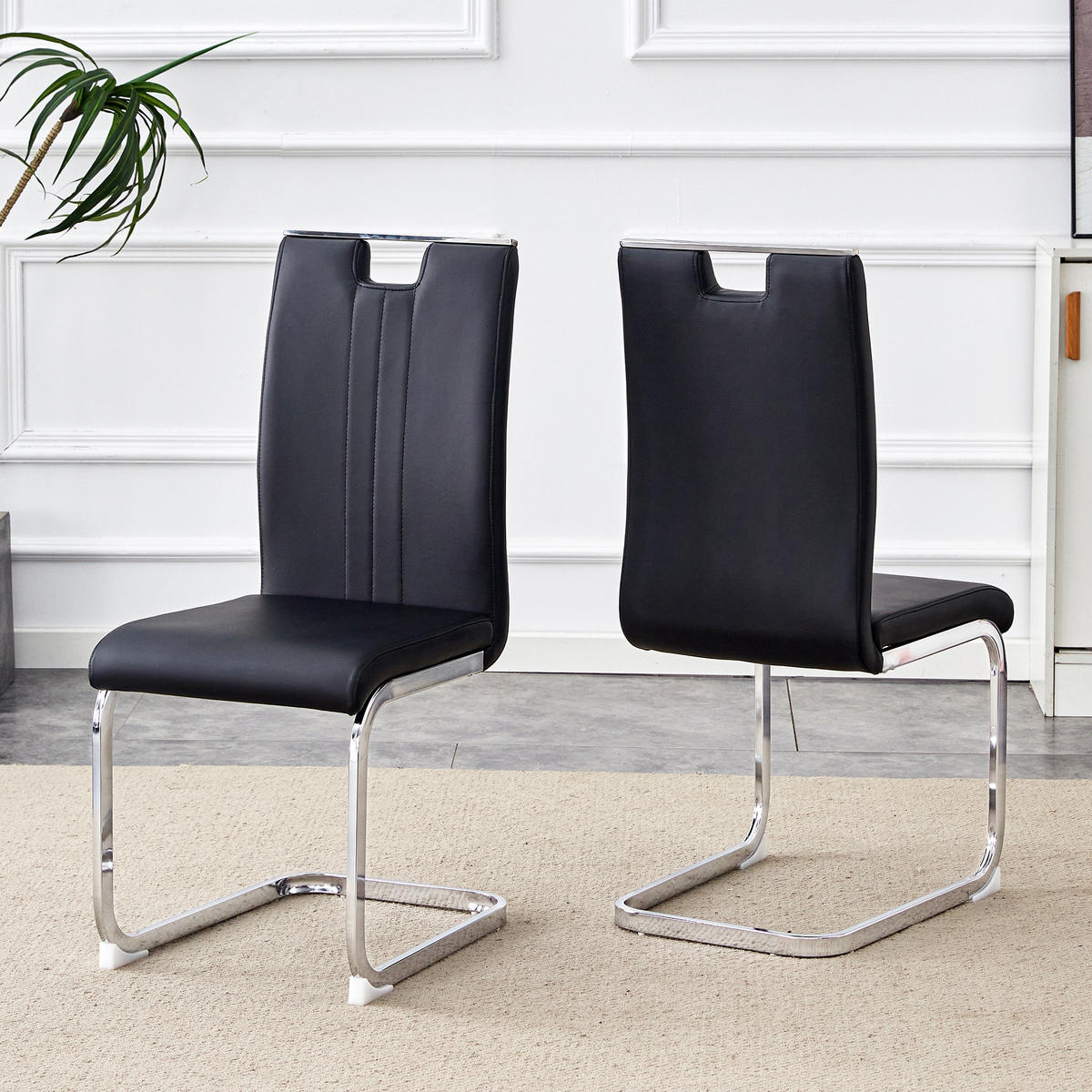 SCHWINGSTUHL DE-36785 2er-Set mit PU-Bezug und bogenförmigem Design Schwarz - Silberfarben/Schwarz, Metall (40.5/98/52cm) - ComfortXL