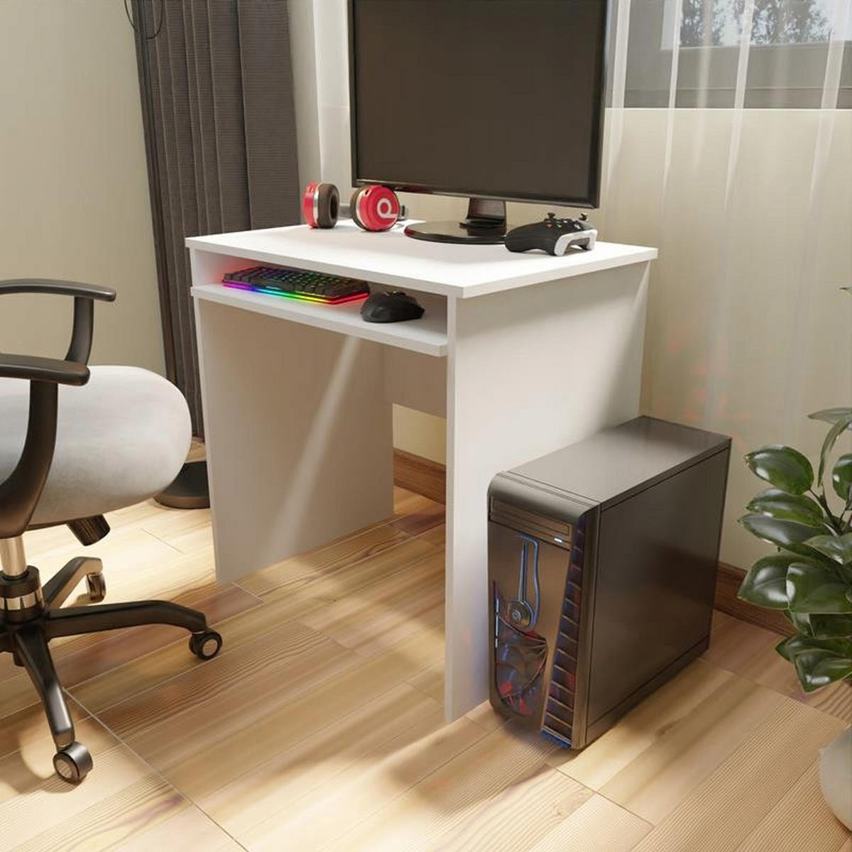 SCHREIBTISCH EX3 ausziehbar Weiß 70/51/76 cm - Weiß, Holzwerkstoff (51/70/76cm) - Matkam Möbel