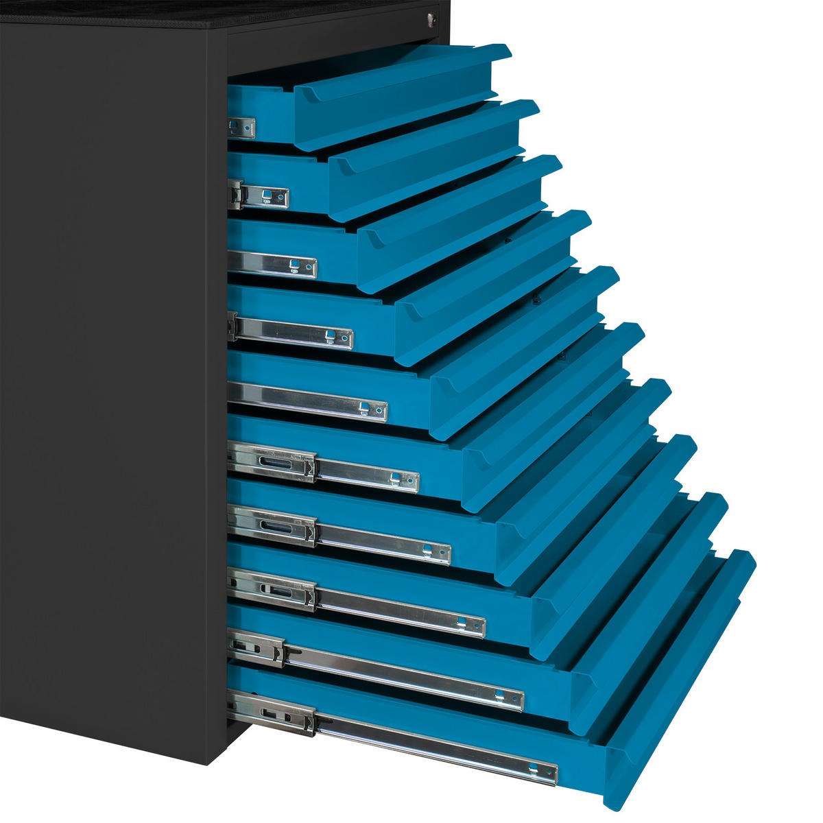 SCHUBLADENSCHRANK Kobra mit 10 Schubladen + Gummiauflage 90x71x55cm Anthrazitgrau/Blau - Blau/Grau, Metall (71/90/55cm) - PROREGAL