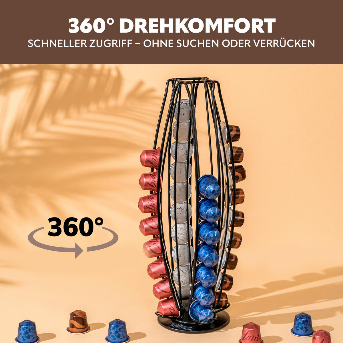 KAPSELSTÄNDER für Nespresso, 40 Kapseln, schwarz - Schwarz, Metall (12.5/37.5/12.5cm) - eluno