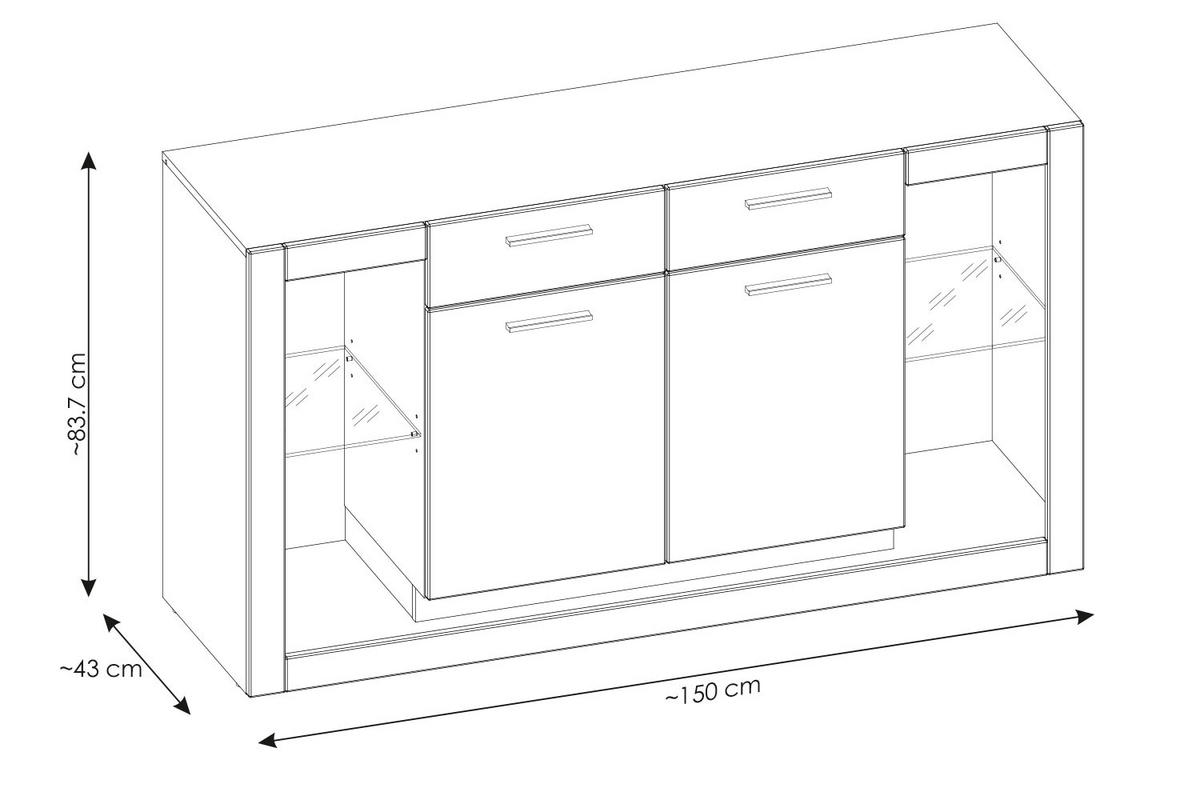 SIDEBOARD Meran weiß Hochglanz 150 / 43 / 83cm - Weiß Hochglanz/Eichefarben, Holz/Holzwerkstoff (150/83/43cm) - Feldmann-Wohnen