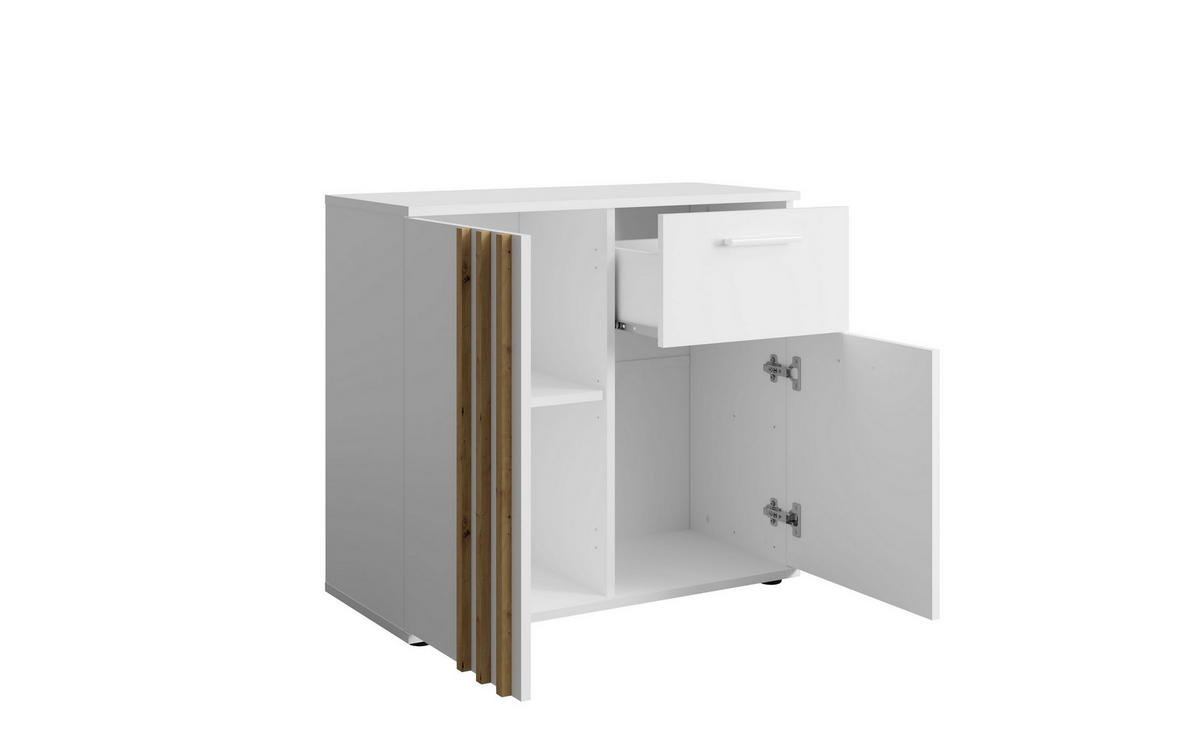 KOMMODE TECTONIC 80/72,7/35cm mit 1 Schubladen 2 Türen Weiß - Weiß, Holzwerkstoff (80/72.7/35cm) - MASSENO