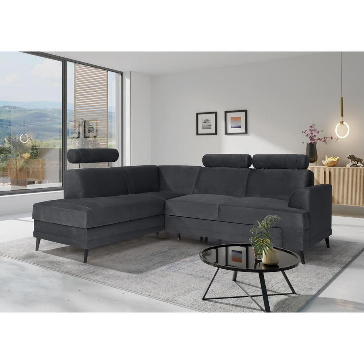 ECKSCHLAFSOFA Kordian links graphit - Graphitfarben, Textil (250/200cm) - Beautysofa