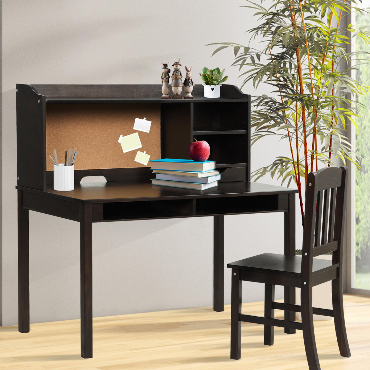 KINDERSCHREIBTISCH mit Hängeplatte braun(2-tlg) - Braun, Holzwerkstoff (111.5/110.7/60.5cm) - COSTWAY