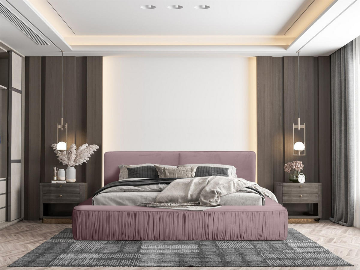 POLSTERBETT Lexie In Riviera - Rosa, Holzwerkstoff/Textil (140/200cm) - Fun Möbel