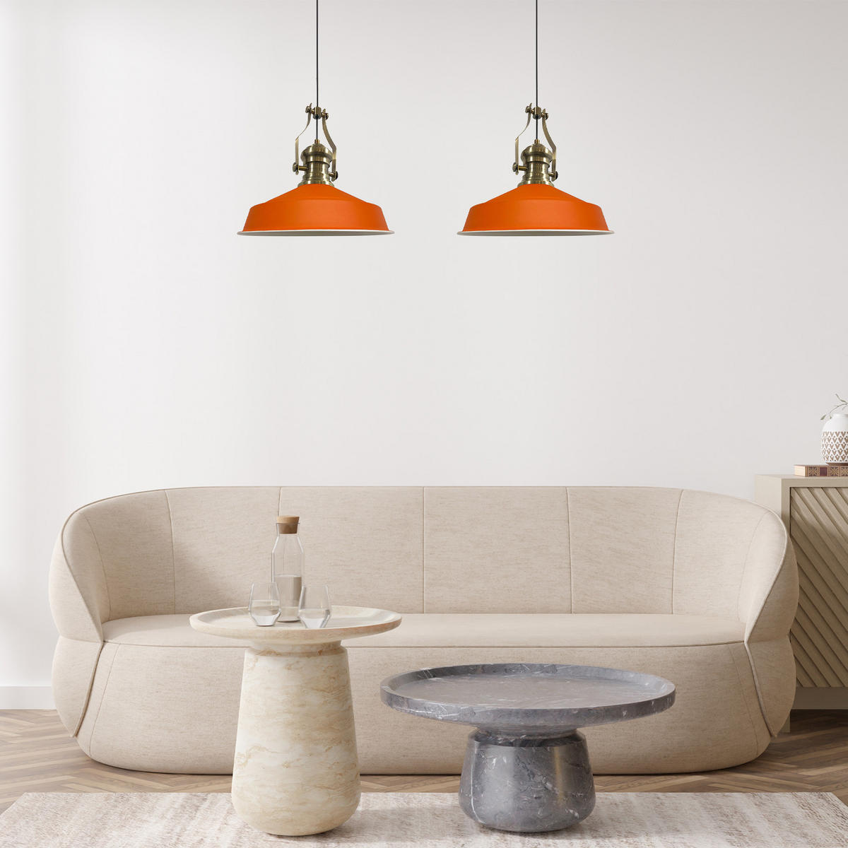 PENDELLEUCHTE Asletl Vintage 2 Flammig 41/36 cm - Weiß Hochglanz/Orange, Metall (36/41/36cm) - Bamyum