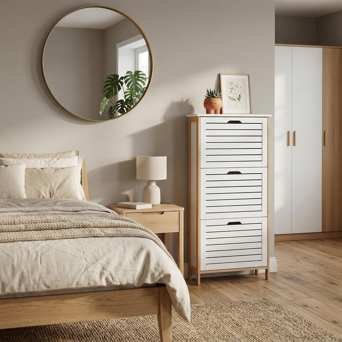 BOTNÍK - biela, drevo/kompozitné drevo (53/108.5/19cm) - Relaxdays