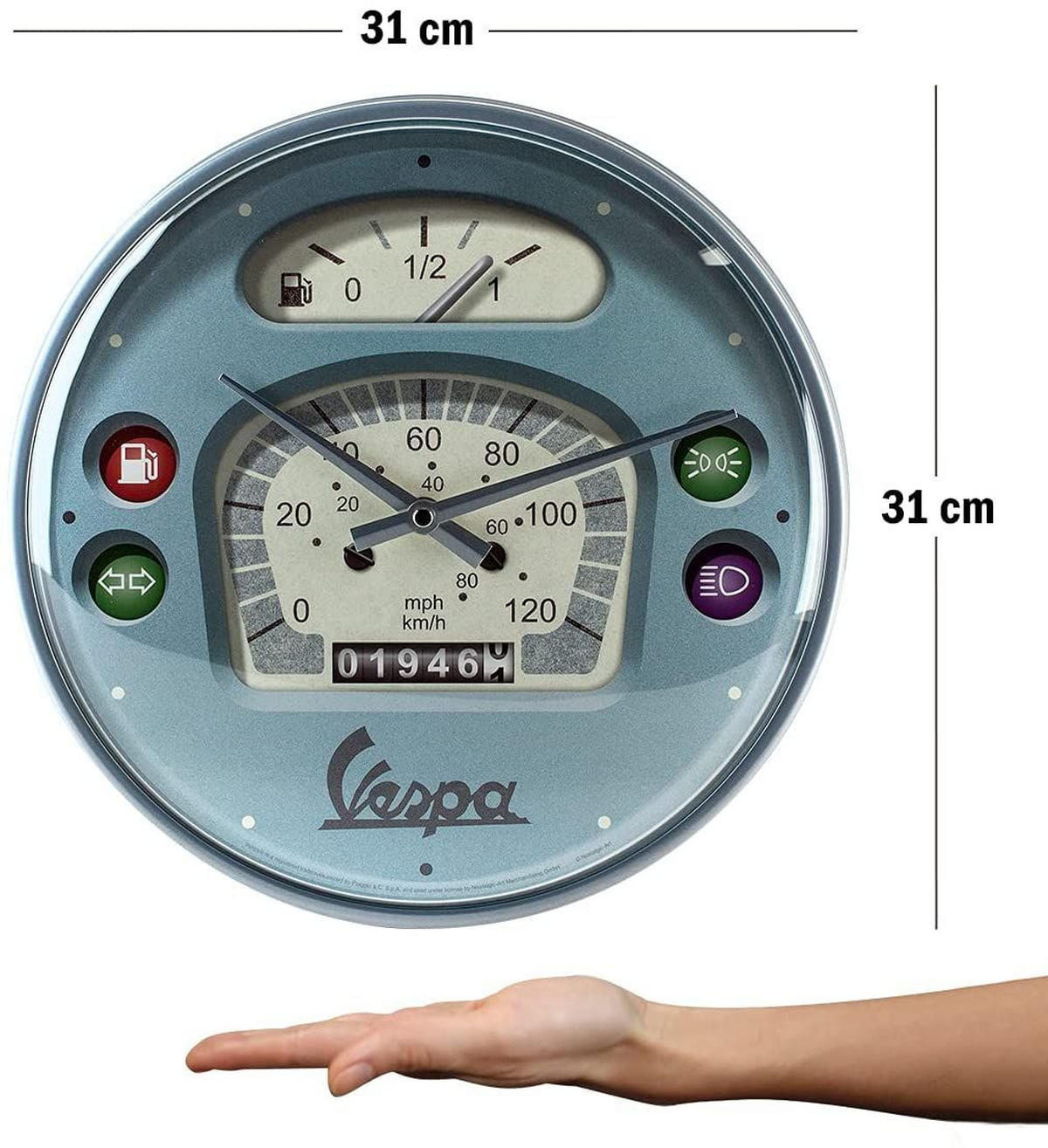 WANDUHR 31 cm Vespa Tacho - Hellblau, Metall (31/31/5cm) - Nostalgic-Art