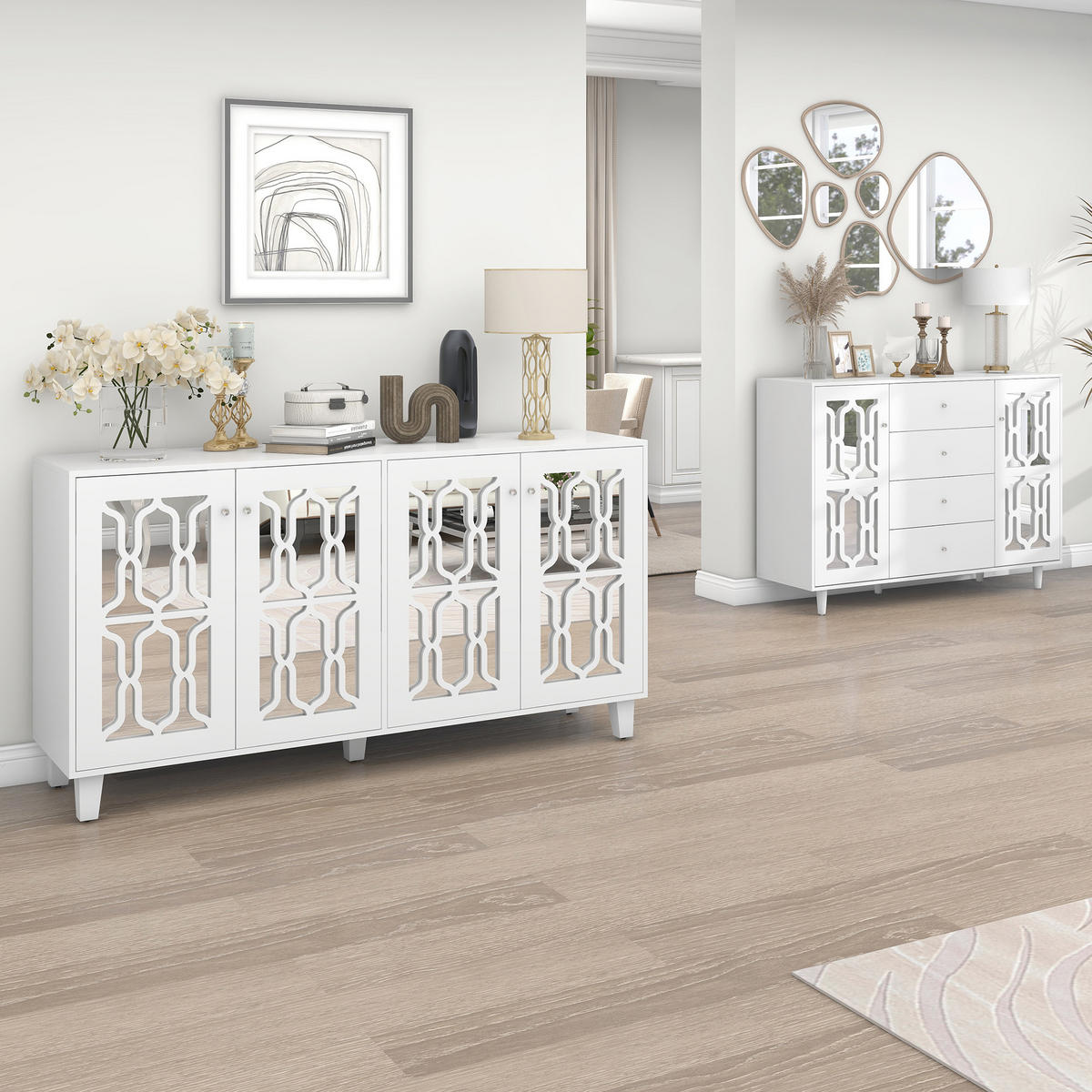 SIDEBOARD White 147.5/40/102 cm - Weiß, Holz (147.5/102/40cm) - Urban Meuble