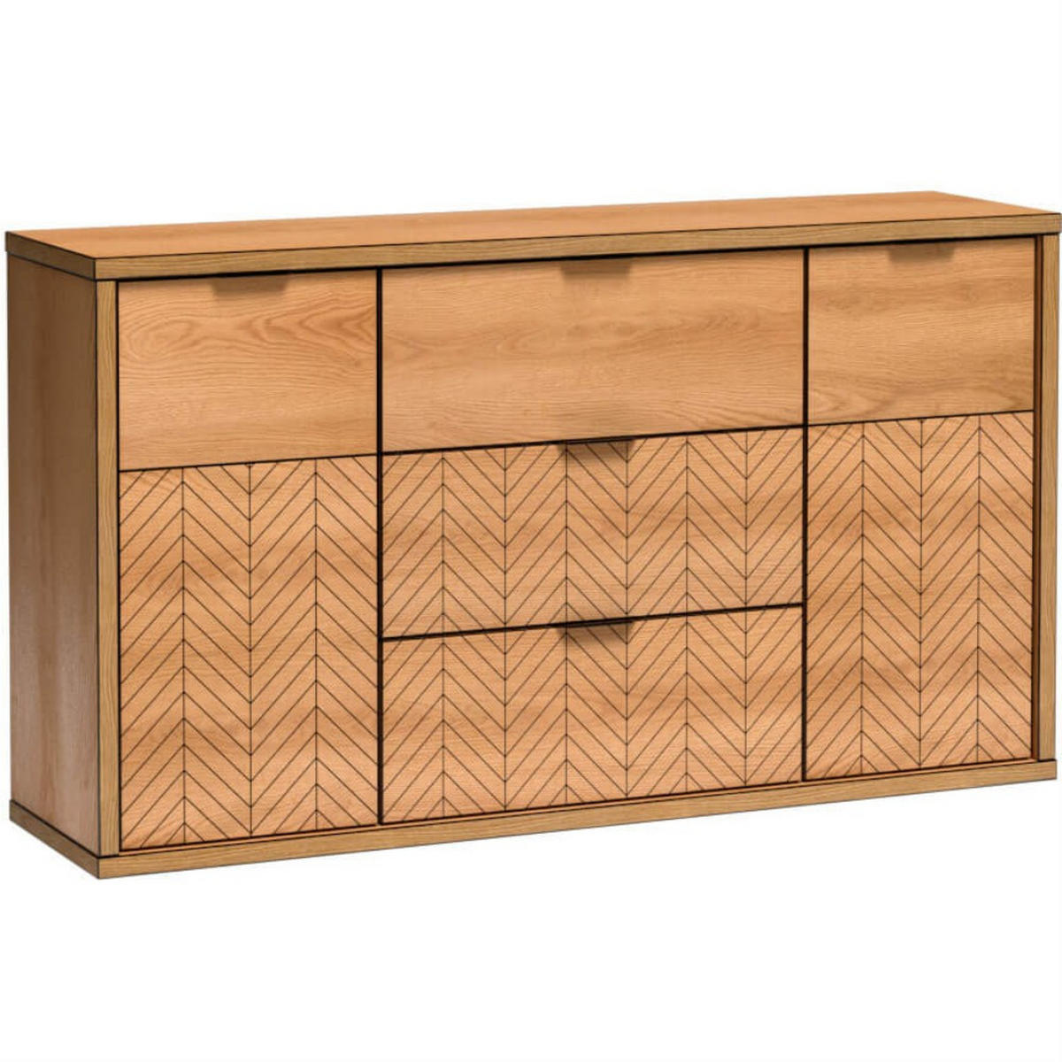 KOMMODE Fun mit 3 Schubladen und 2 Türen - Eichefarben, Holzwerkstoff (158/90/41cm) - Beautysofa
