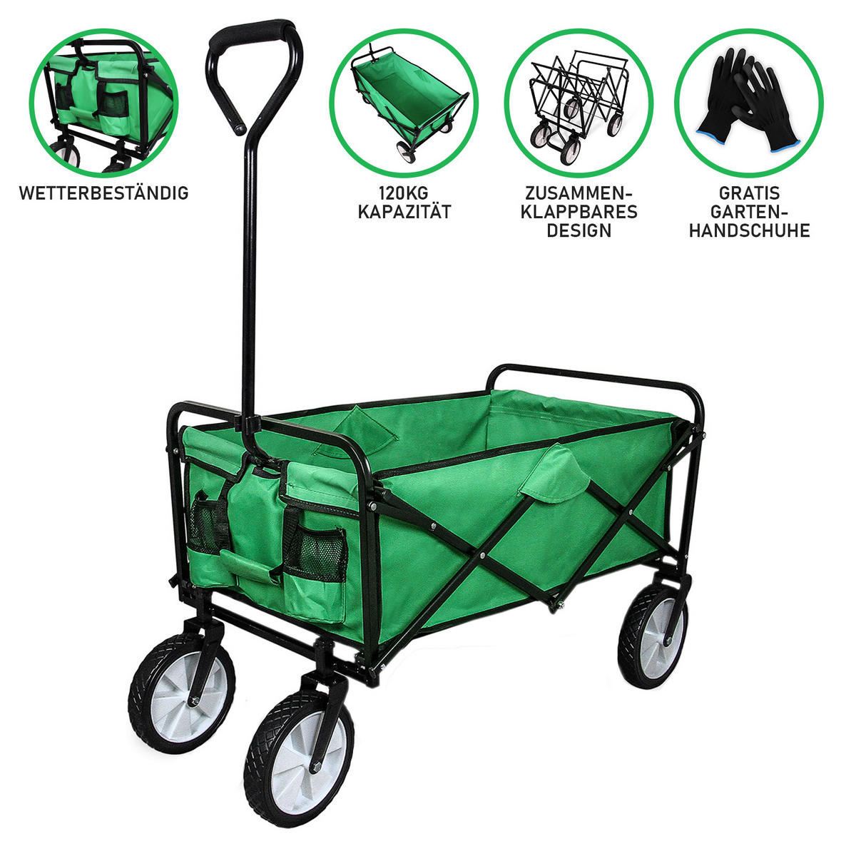 GARTENWAGEN Faltbar Grün - Grün, Textil/Metall (53/113/98cm) - Monstershop