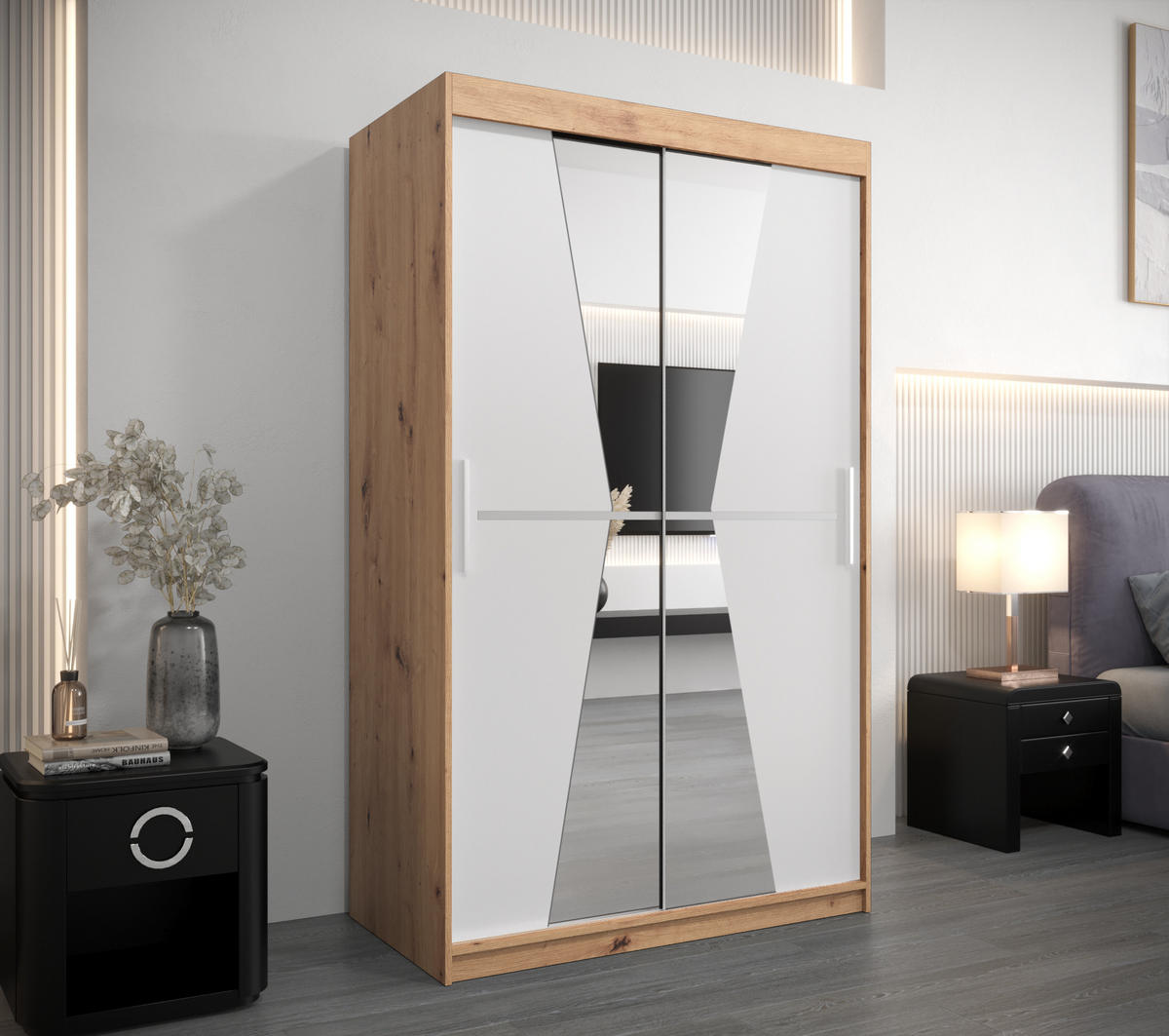 SCHWEBETÜRENSCHRANK 200/120/62 2-türig - Silberfarben/Weiß, Holz/Kunststoff (120/200/62cm) - Abiks Möbel