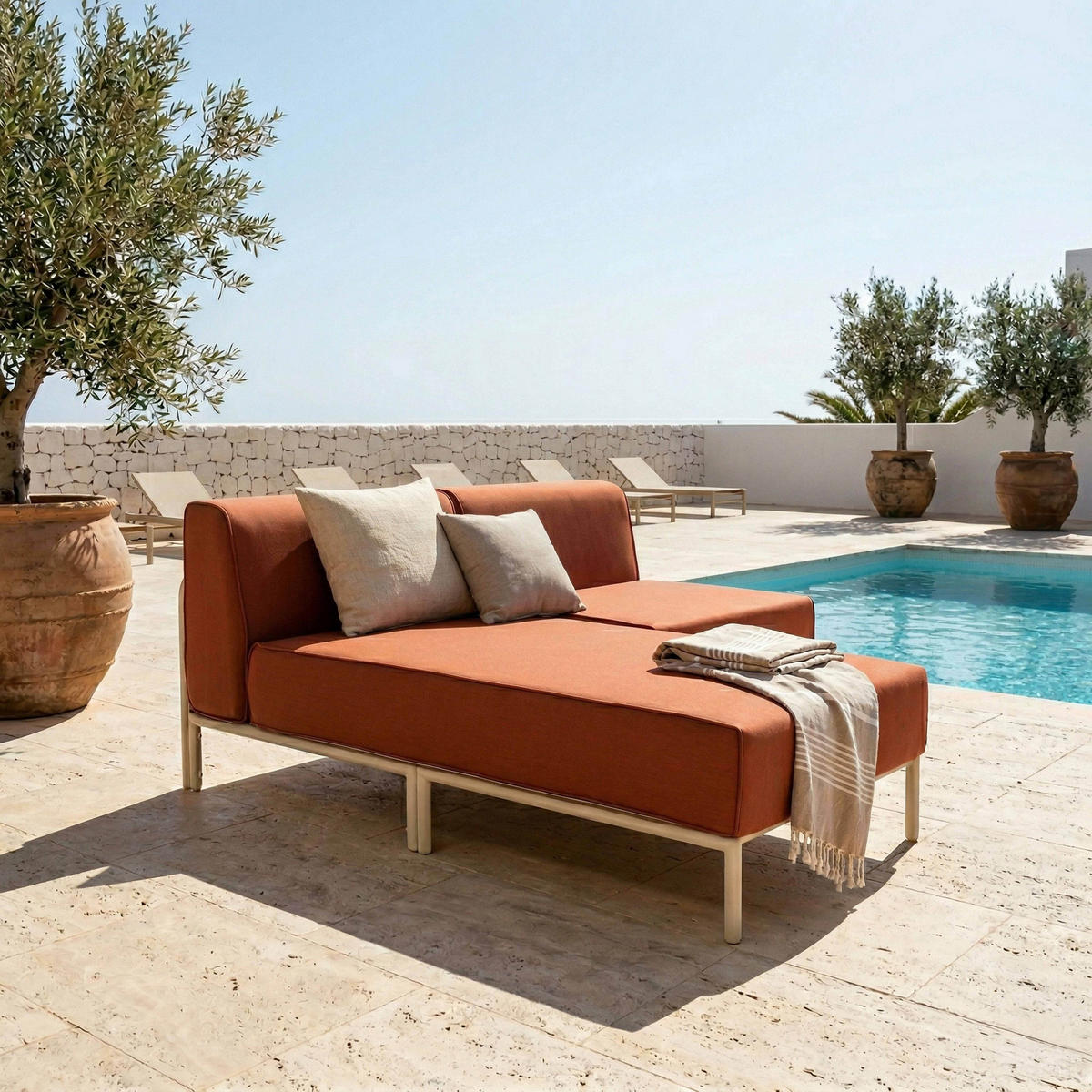 GARTENSOFA mit 2 Sitzplätzen, Terrakotta - Rot, Textil (153/78/144cm) - Oviala