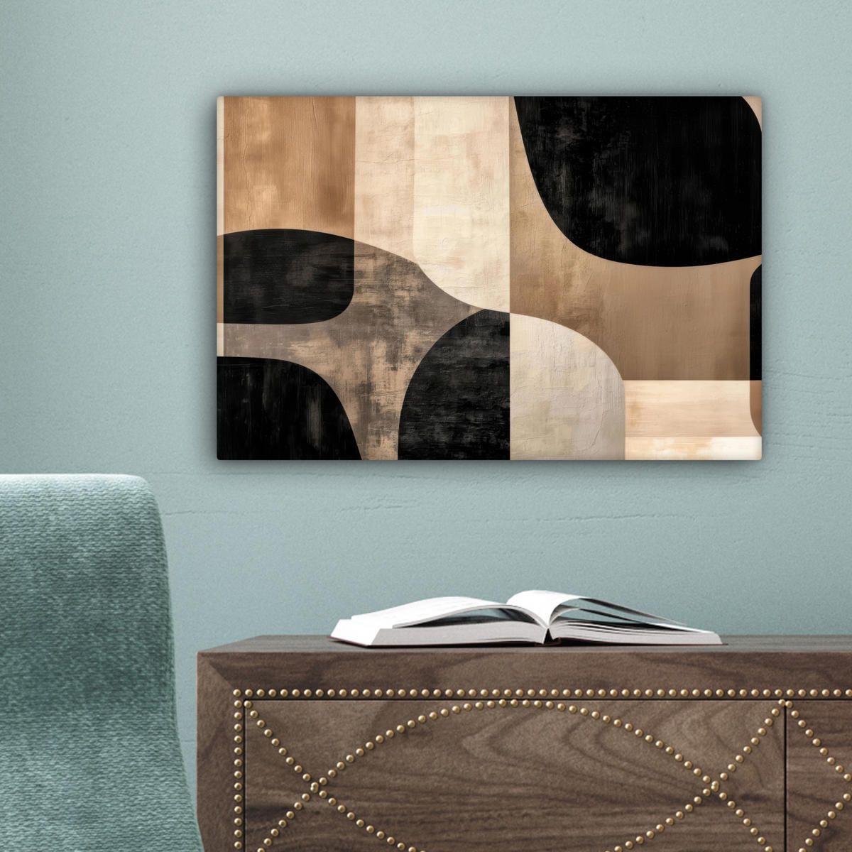 LEINWANDBILD Abstrakt - Flugzeuge - Schwarz - Rund Deko Schlafzimmer 30x20 cm - Beige, Textil (30/20cm) - MuchoWow