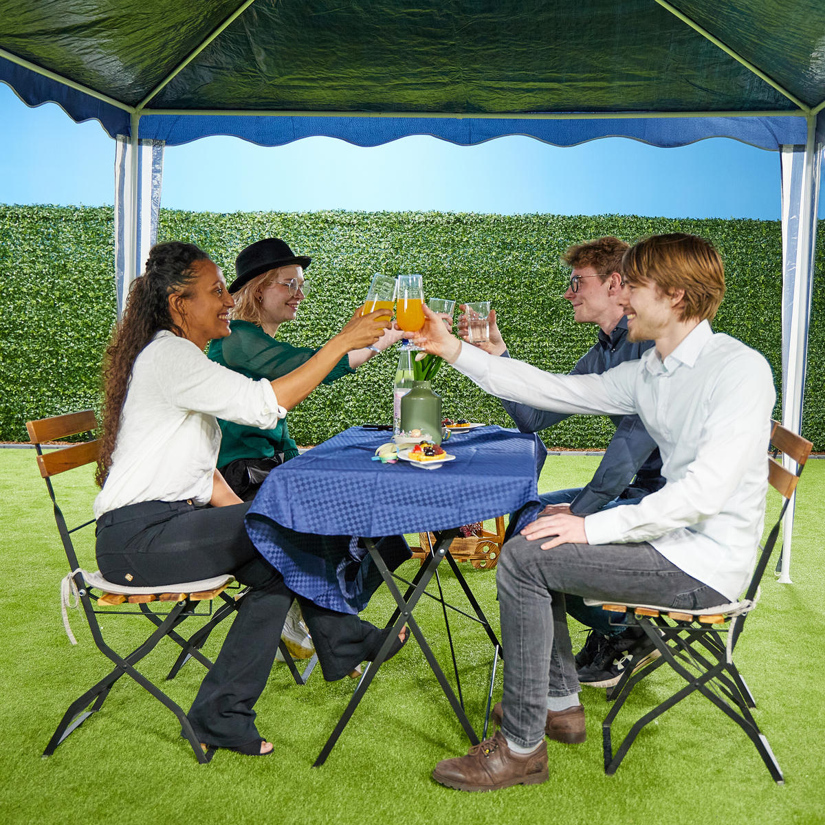 PAVILLON - Dunkelblau, Kunststoff/Metall (300/250/400cm) - Relaxdays