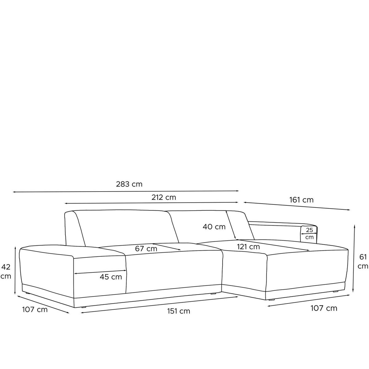 ECKSOFA RECHTS MUDI in moderner Optik mit hochwertigem Kaltschaum, Cord-Stoff, Aschgrau - Schwarz/Grau, Textil (280/160cm) - KONSIMO®
