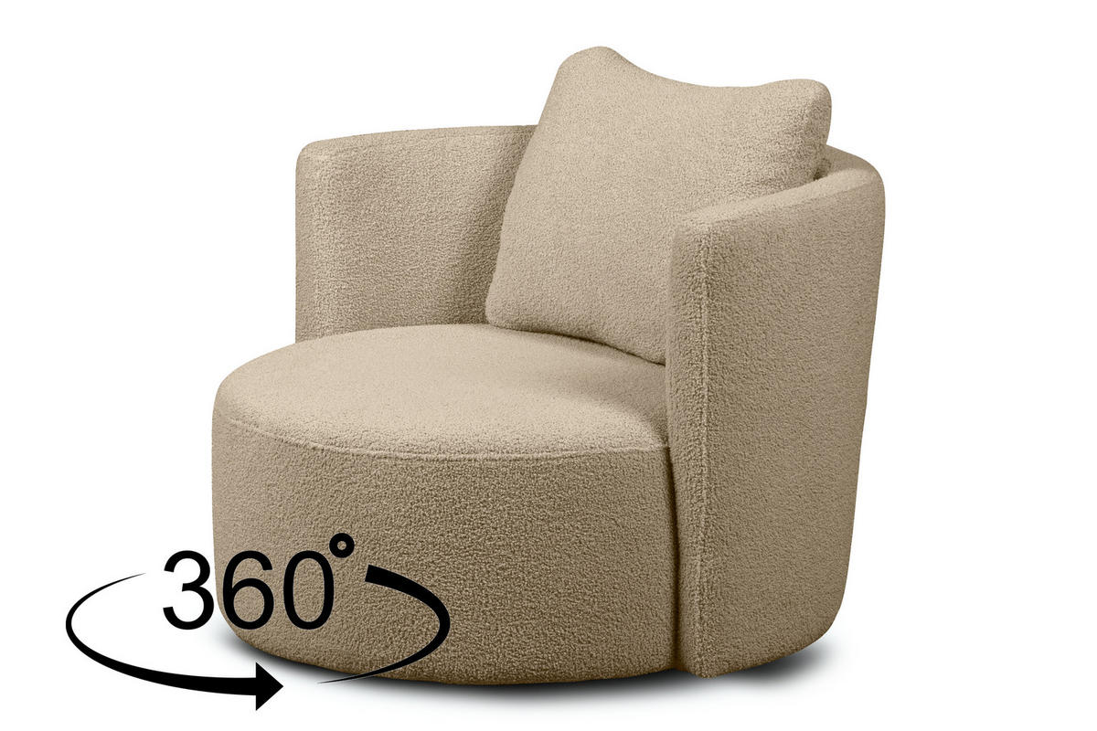 DREHSESSEL-SET RAGGI inkl. Sitzhocker, Boucle, Beige - Beige, Textil (92/75/80cm) - KONSIMO®