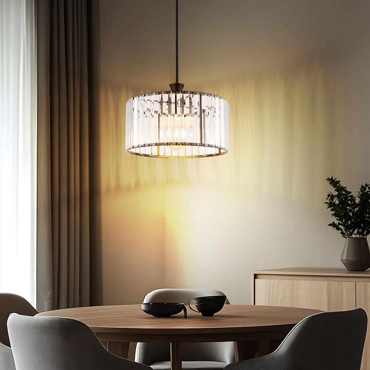 PENDELLEUCHTE Metall Schwarz-matt Kristalle - Schwarz, Metall (31/31/120cm) - Globo Lighting