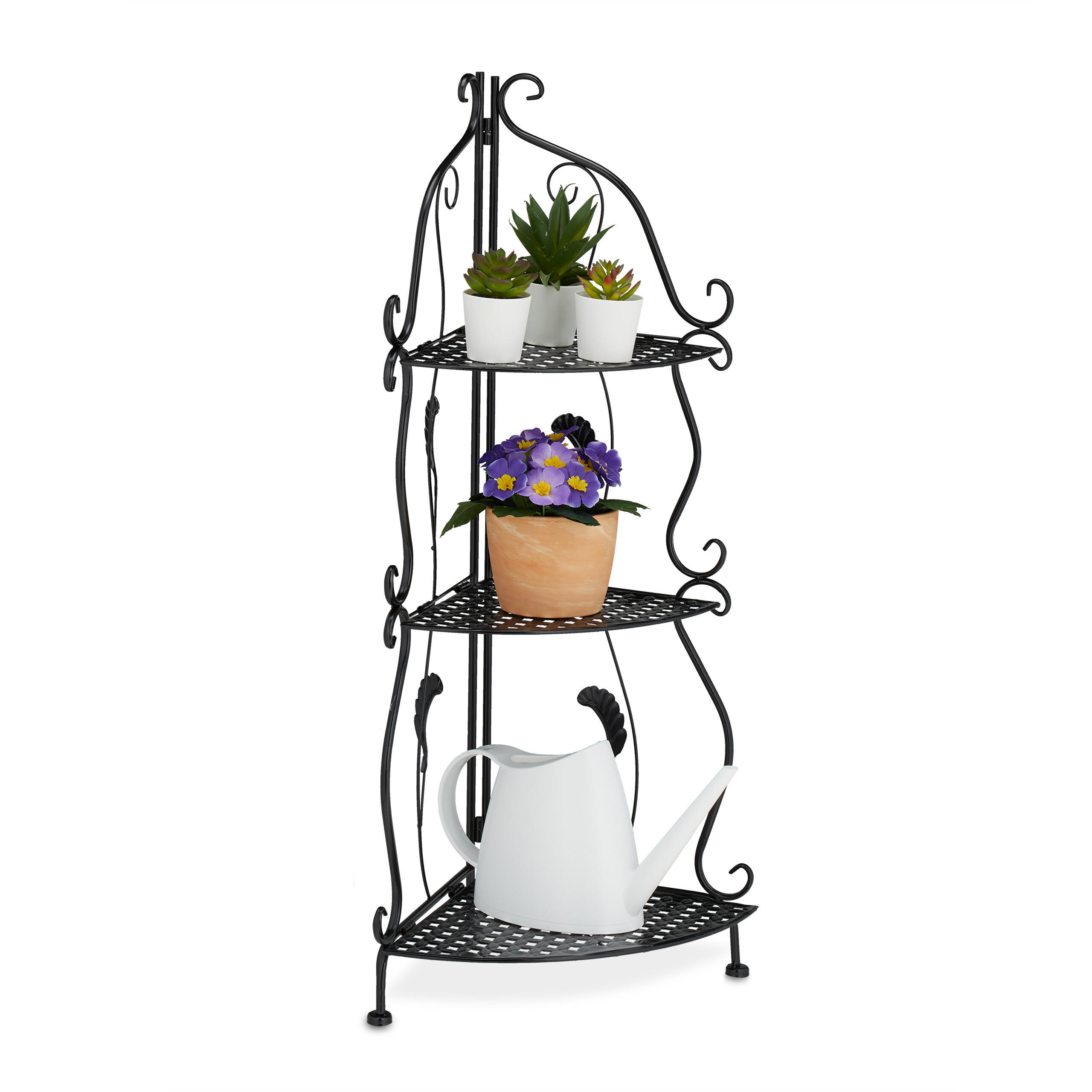 Relaxdays REGÁL Černý rohový kov skládací 3 police 82,5 cm