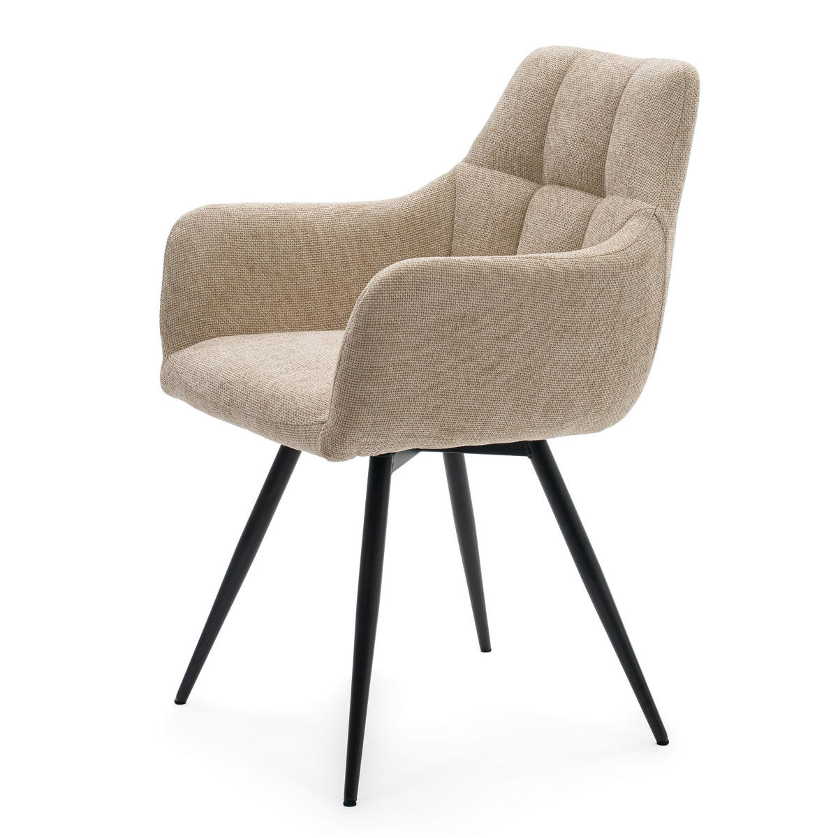STUHL LUGANO drehbar gepolsterter mit Steppung - hellbeige - Chenille - Beige/Schwarz, Textil/Metall (58/84/59cm) - NEW HOME