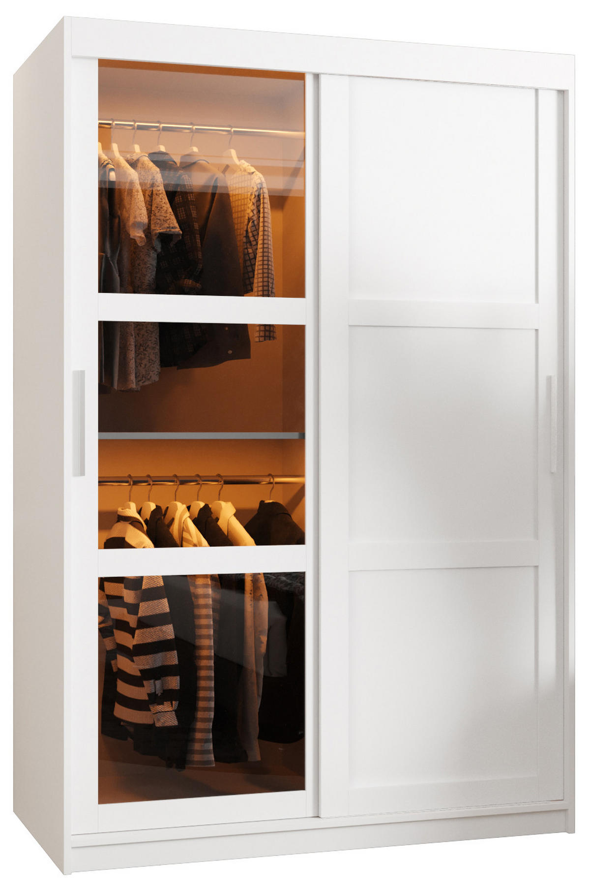 SCHWEBETÜRENSCHRANK 200/120/62 2-türig - Silberfarben/Weiß, Holz/Kunststoff (120/200/62cm) - Abiks Möbel