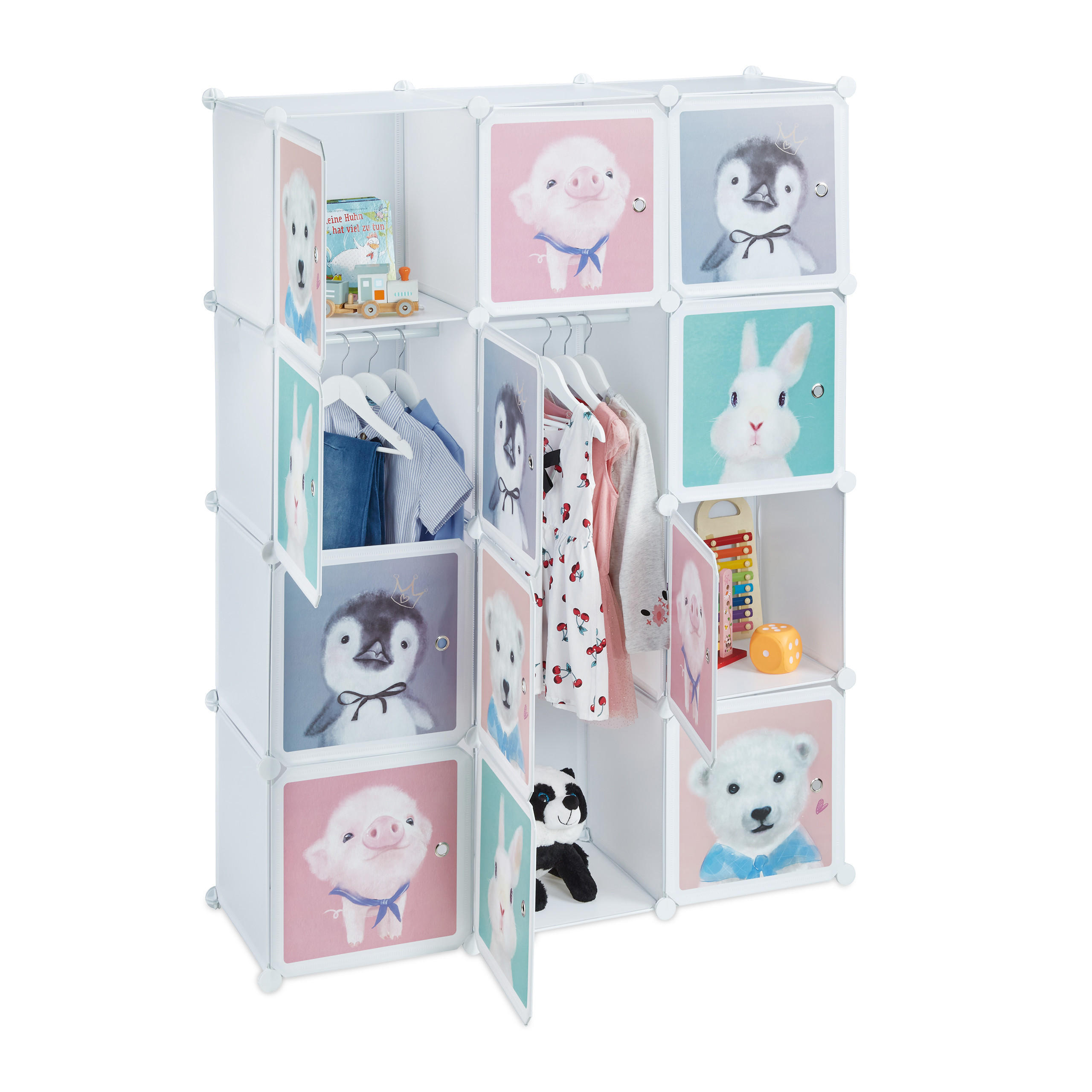 DULAP Alb 8 compartimente 2 bare pentru haine 145x109x37 cm