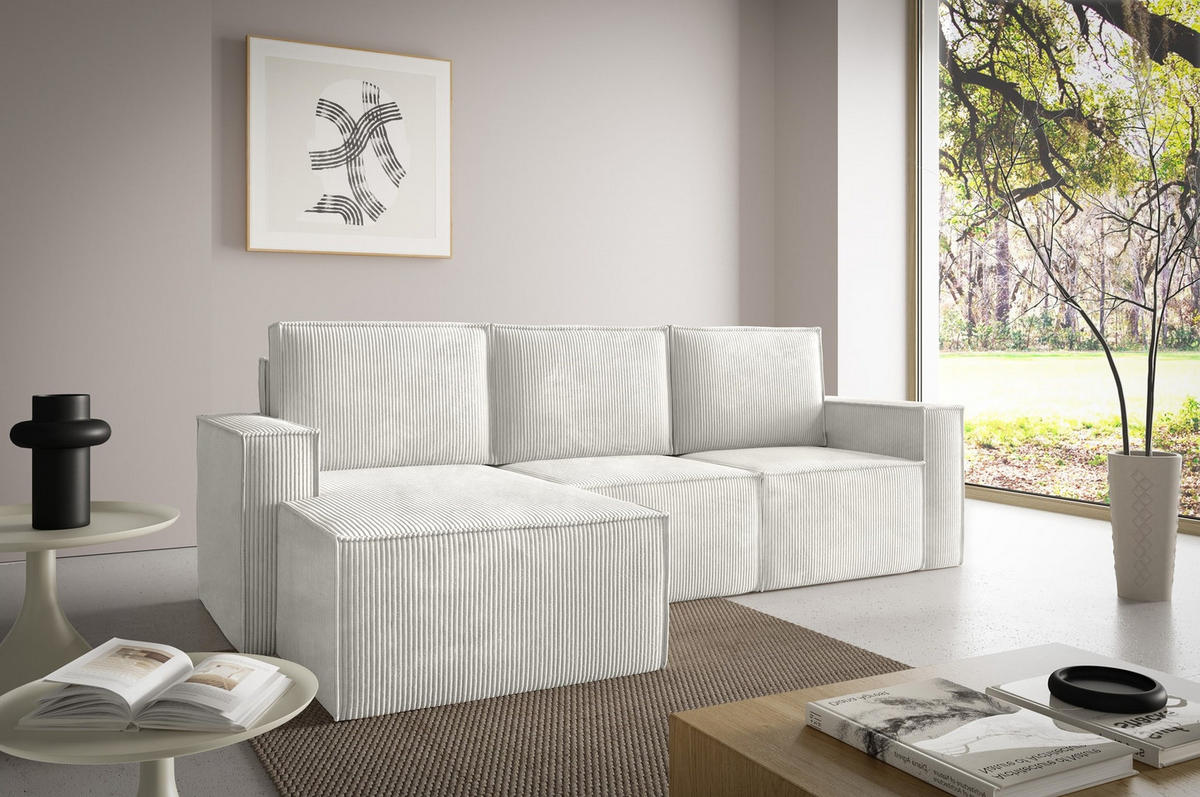 ECKSOFA Orto Beige, Dreisitzer Kordecksofa linke seite - Beige, Holzwerkstoff/Textil (180/142cm) - Bettso
