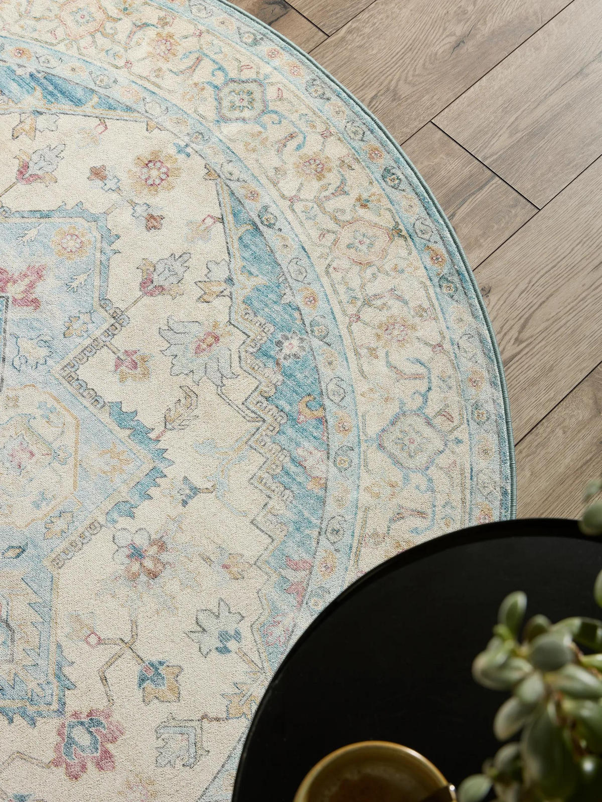 VINTAGE-TEPPICH Miray waschbar ø 160 cm rund - Blau/Multicolor, Kunststoff (160/160cm) - benuta Nest