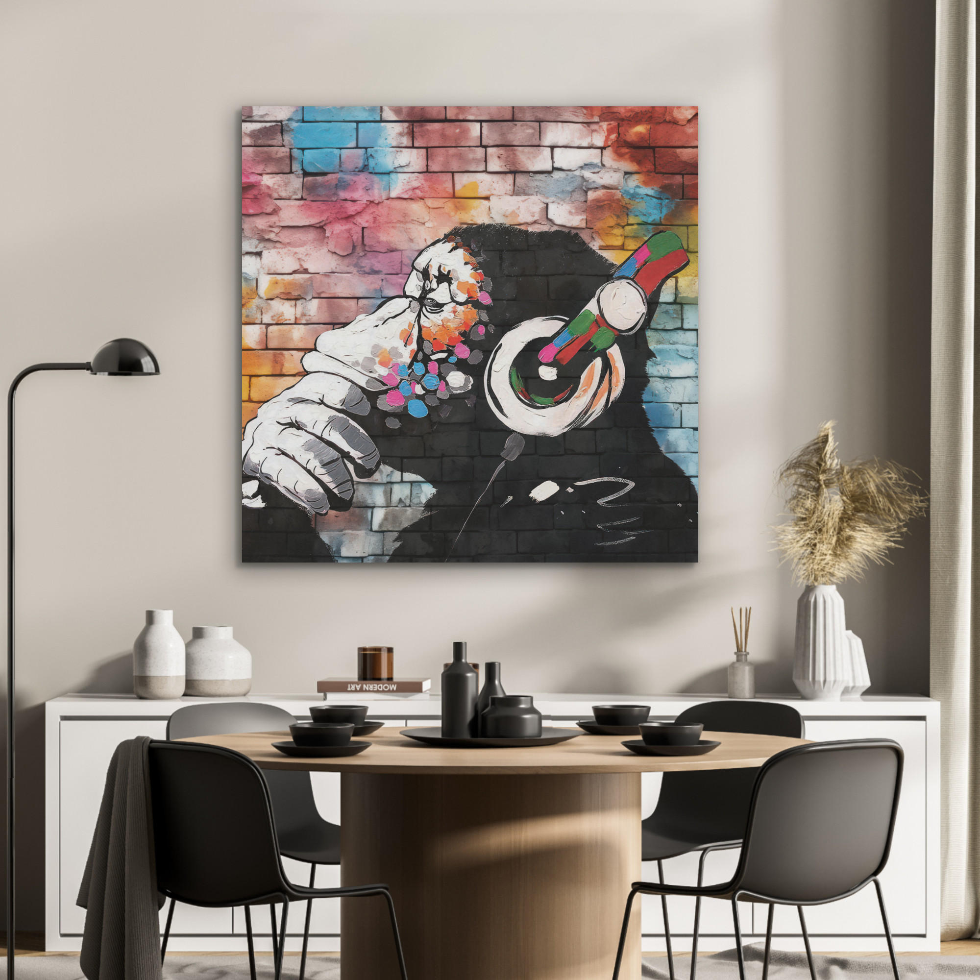 AKUSTIKPANEEL Affe - Graffiti - Musik 90x90 cm - Multicolor, Textil (90/0.9/90cm) - MuchoWow