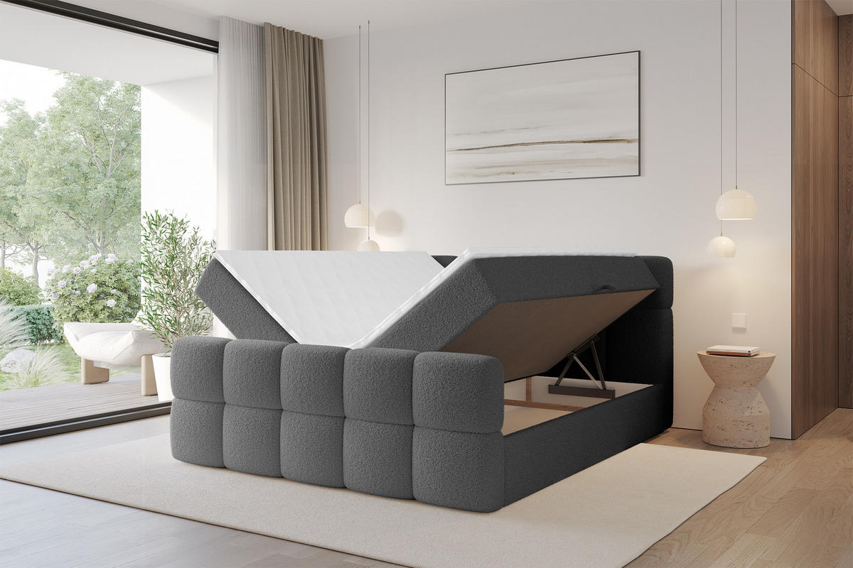 BOXBETT mit Matratze H3 - FAMA-Z - 120x200 cm Grau Quelle - Schieferfarben, Holzwerkstoff (120/200cm) - ALTDECOR