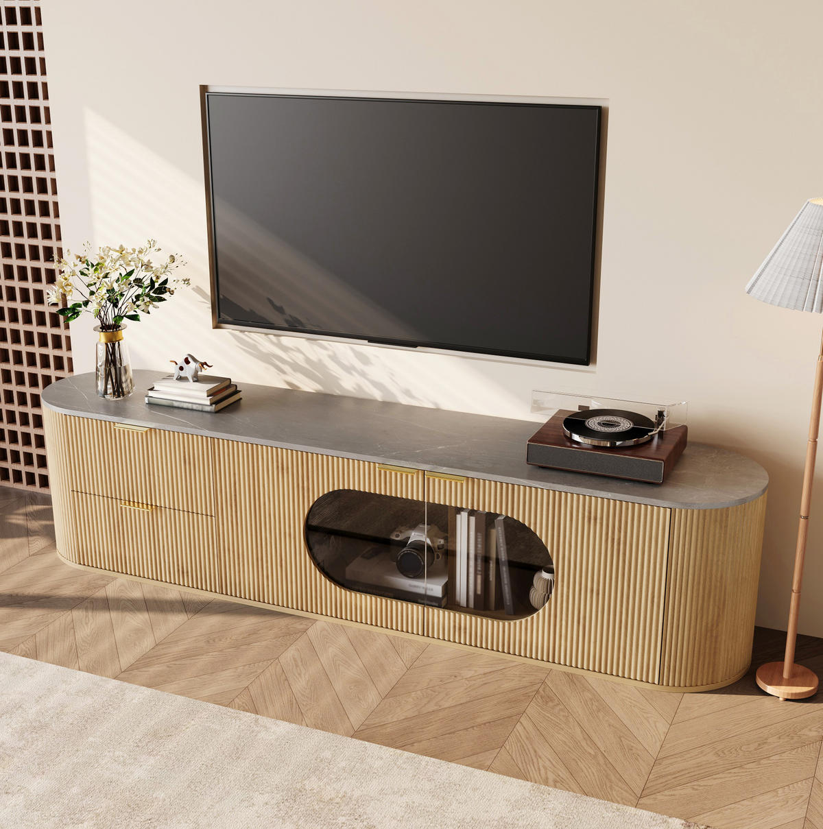TV-SCHRANK mit Glasvitrine 172 x 38 x 45,5 cm MDF Natur - Braun, Glas (38/45.5/172cm) - Beauniv
