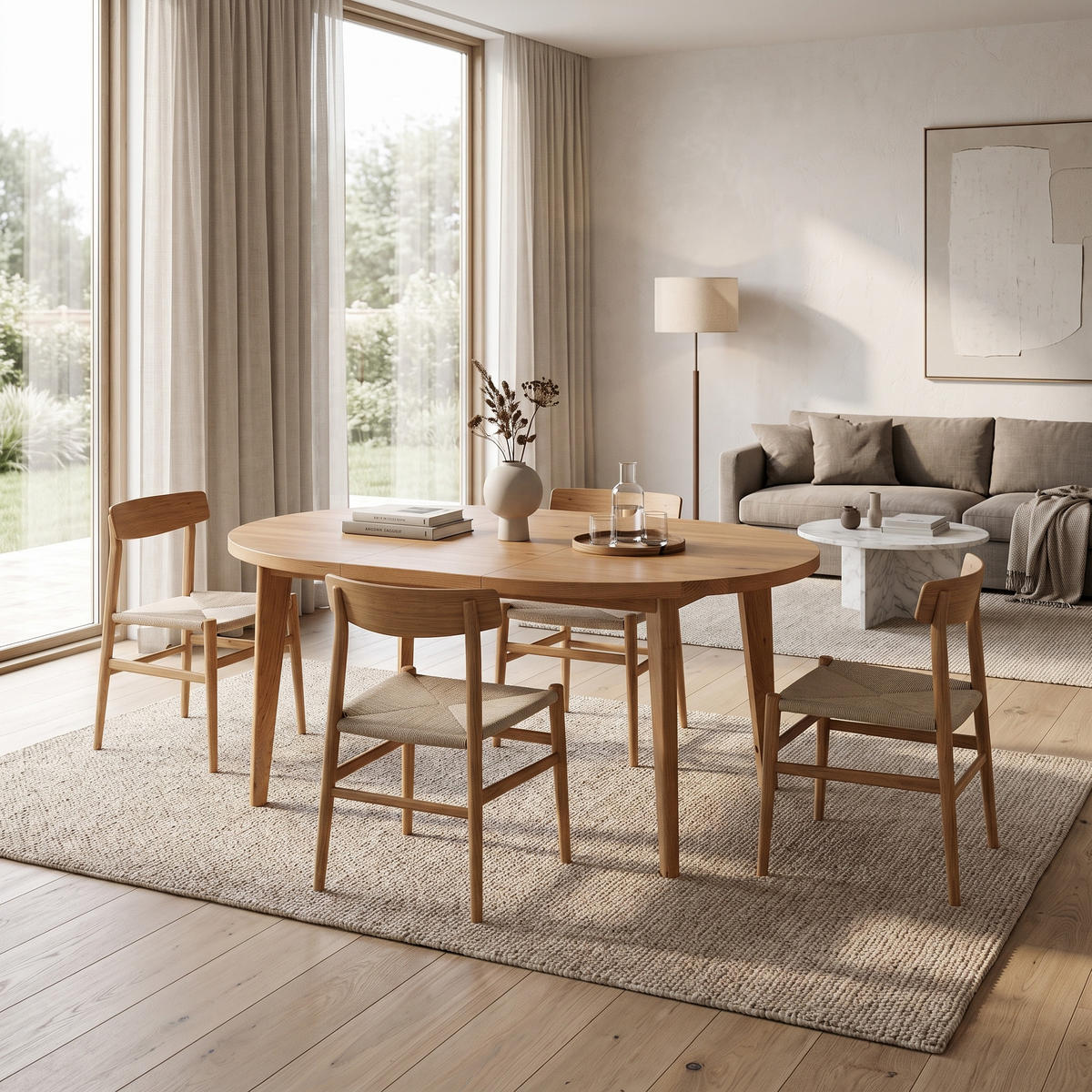 TISCH Ausziehbar Luna aus massivem Eichenholz 120 cm + Tischverlängerungen 2x45 cm - Eichefarben/Braun, Holz (120/120/75cm) - Danzz