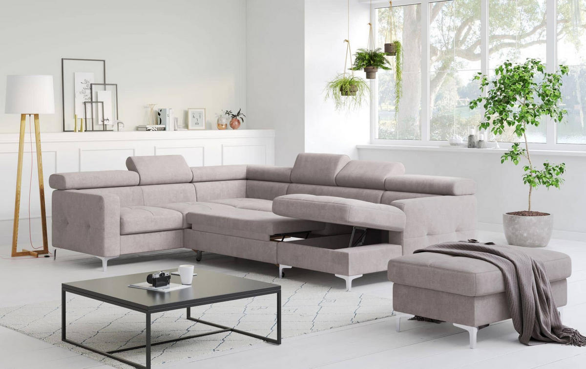 WOHNLANDSCHAFT mit Schlaffunktion und Bettkasten - Chromfarben/Silberfarben, Holz/Textil (304/74/240cm) - Cotta