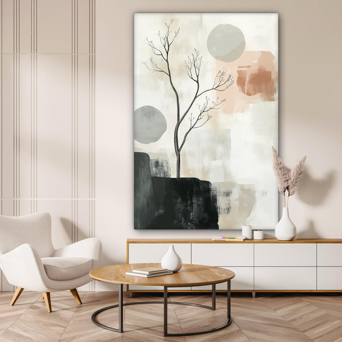 OBRAZ NA PLÁTNĚ Wabi sabi - Béžová - Rostlina 90x140 cm - písková barva, textil (90/140cm) - MuchoWow