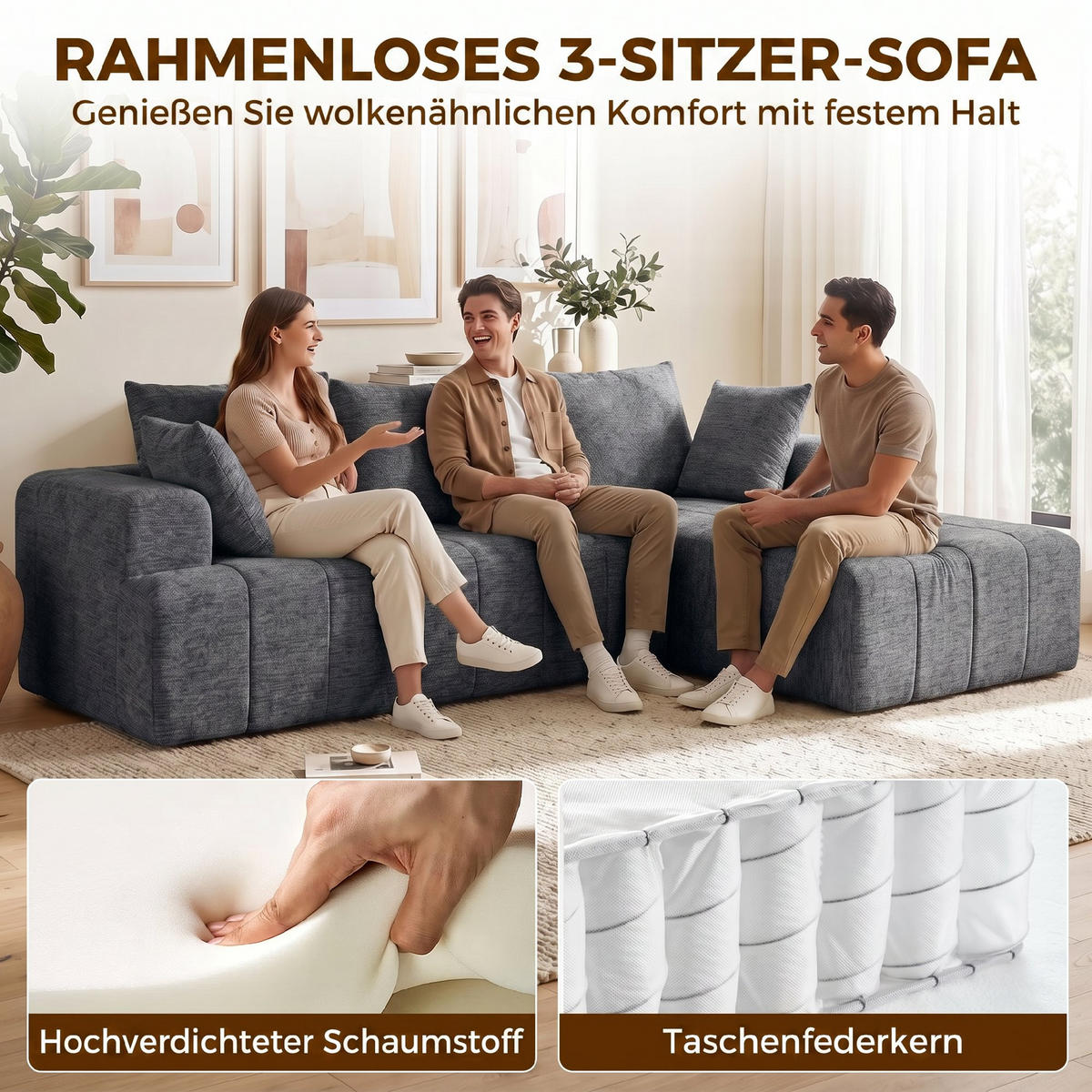 ECKSOFA Chenille (100 % Polyester) Grau - Grau, Textil (158/256cm) - HOMCOM