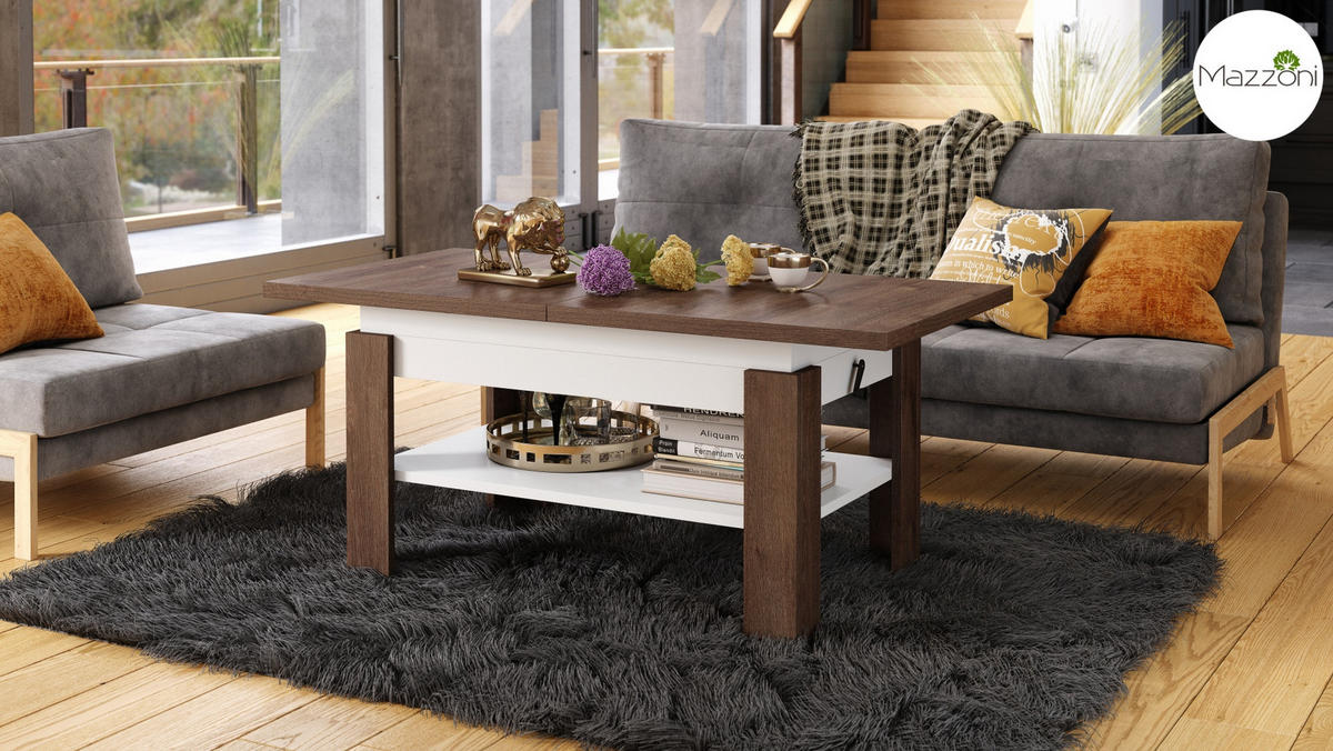 COUCHTISCH rechteckig Eiche dunkel - Weiß ausziehbar höhenverstellbar - Braun/Weiß, Holzwerkstoff (65/130/58cm) - designimpex