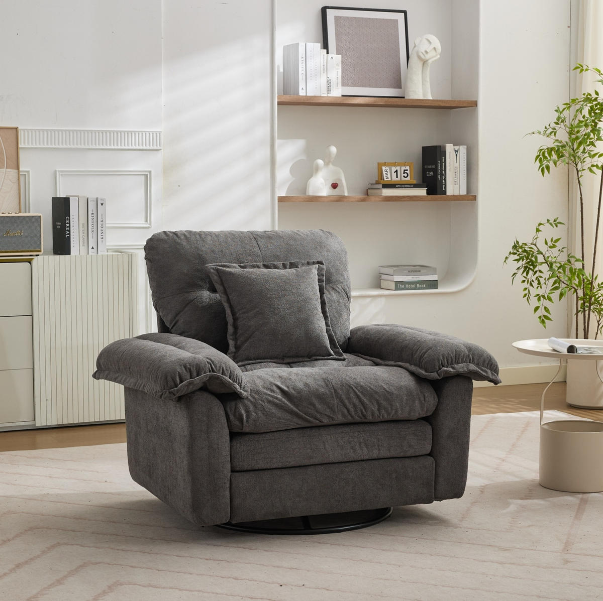 SESSEL in Grau mit 360°-Drehfunktion und Chenillebezug,84/116/96 cm - Grau, Textil (84/96/116cm) - Flora Grace