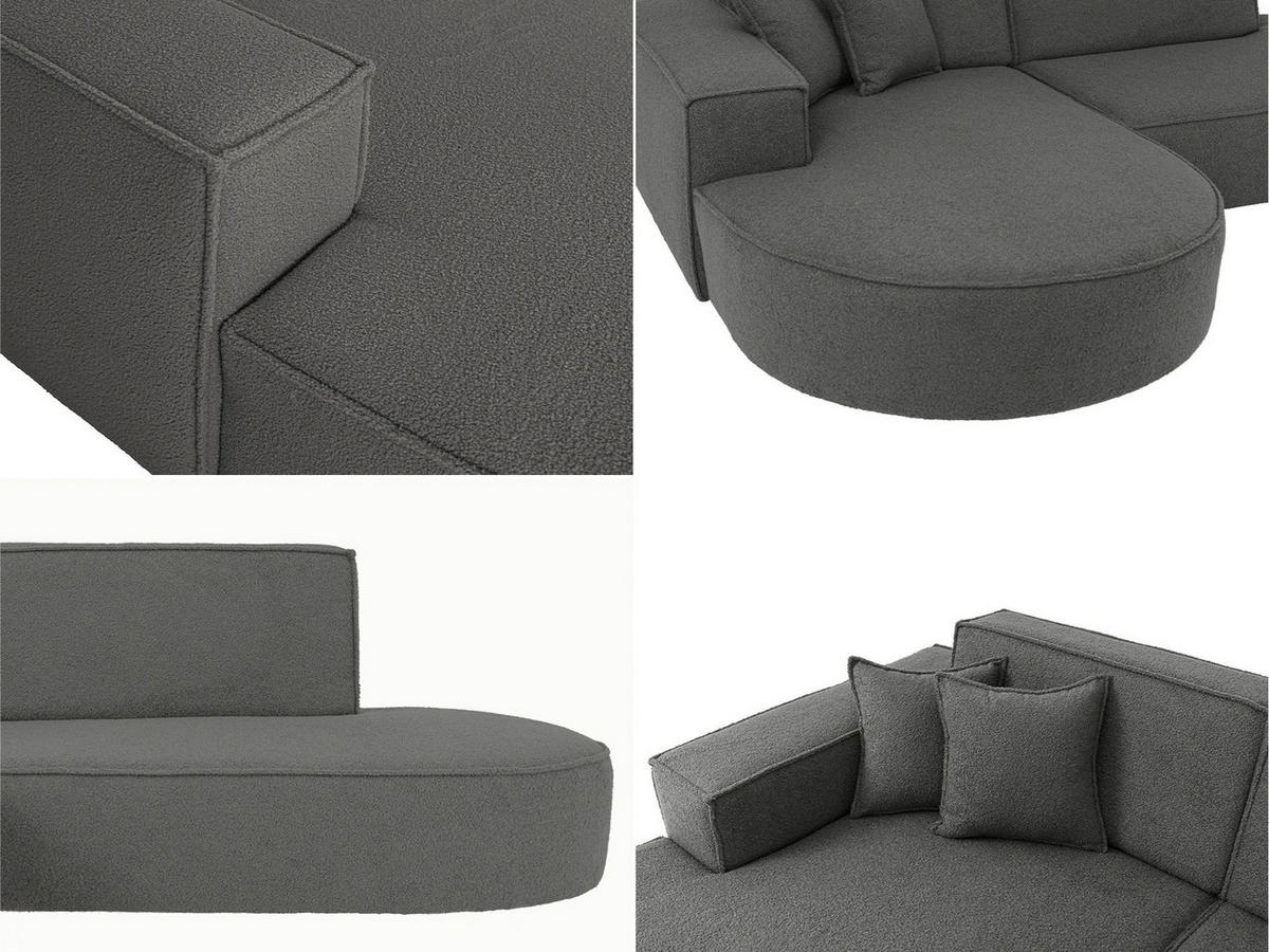 ECKSOFA Hana L-Form 3-Sitzer Ecke Links, Boucle, Grau 241/73/168 cm - Schwarz/Grau, Textil/Metall (241/168cm) - WFL GROUP