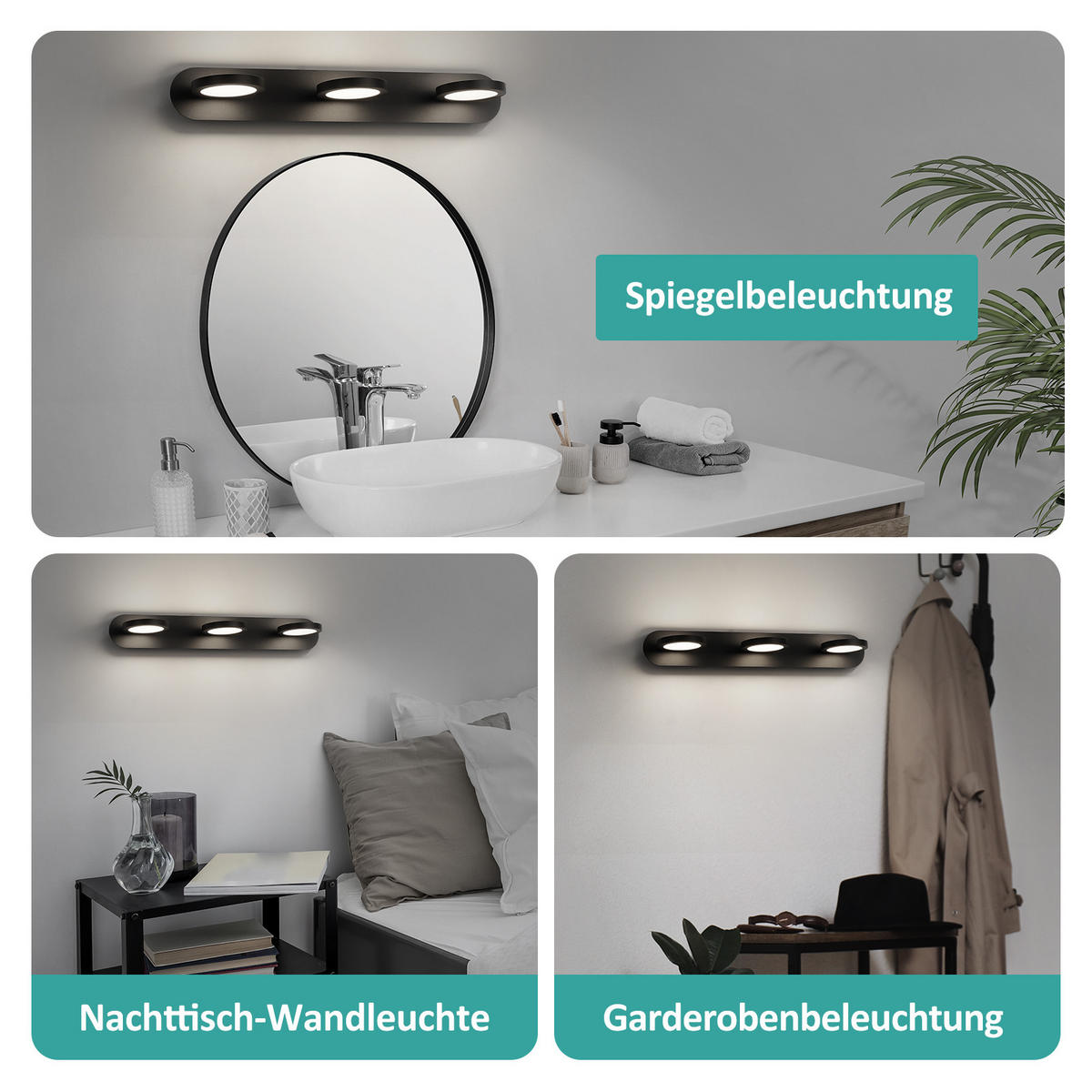 SPIEGELLEUCHTE LED Schwarz 50/13/7,5 cm - Schwarz, Kunststoff/Metall (7.5/50/13cm) - EMKE