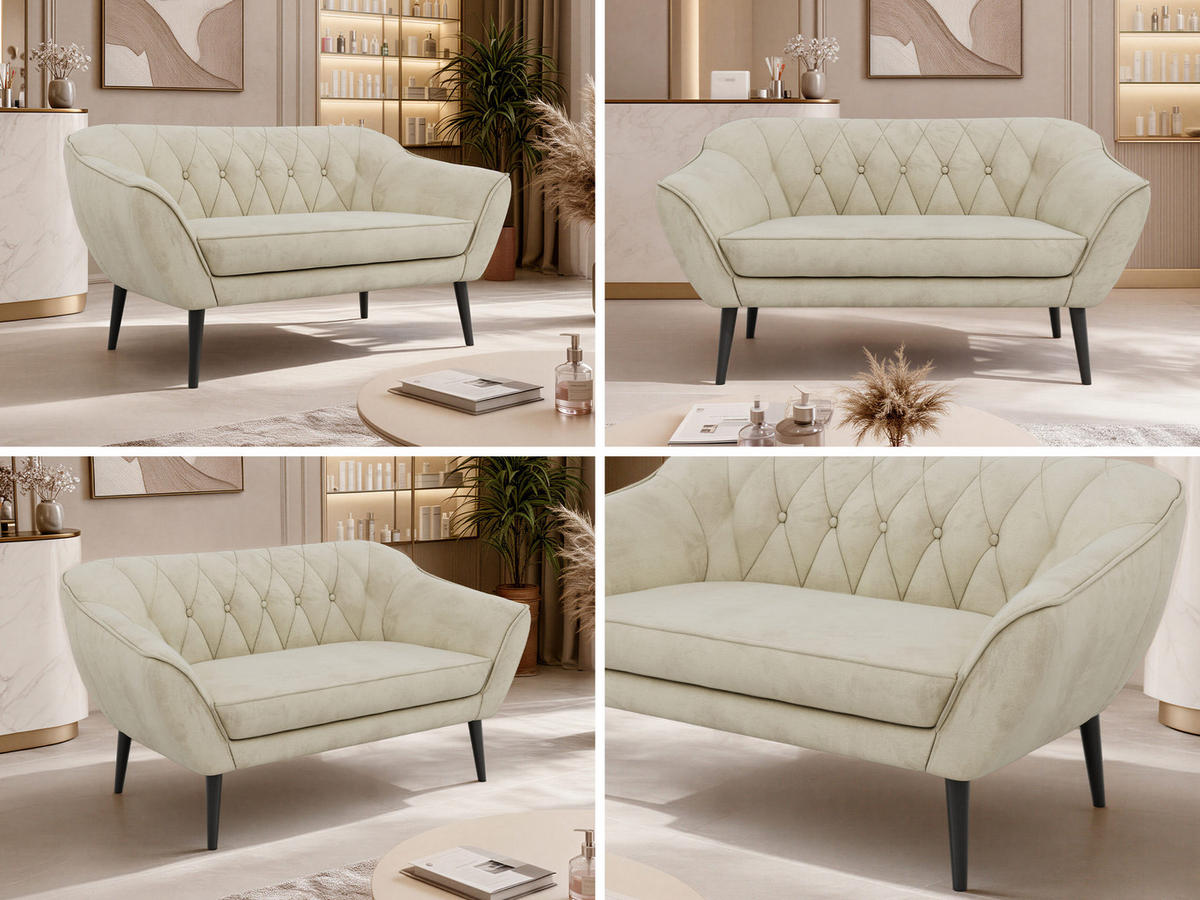 2-SITZER-SOFA PIRS - Beige Velvet - Schwarze Beine - Beige/Schwarz, Holzwerkstoff/Textil (140/75/74cm) - MKS